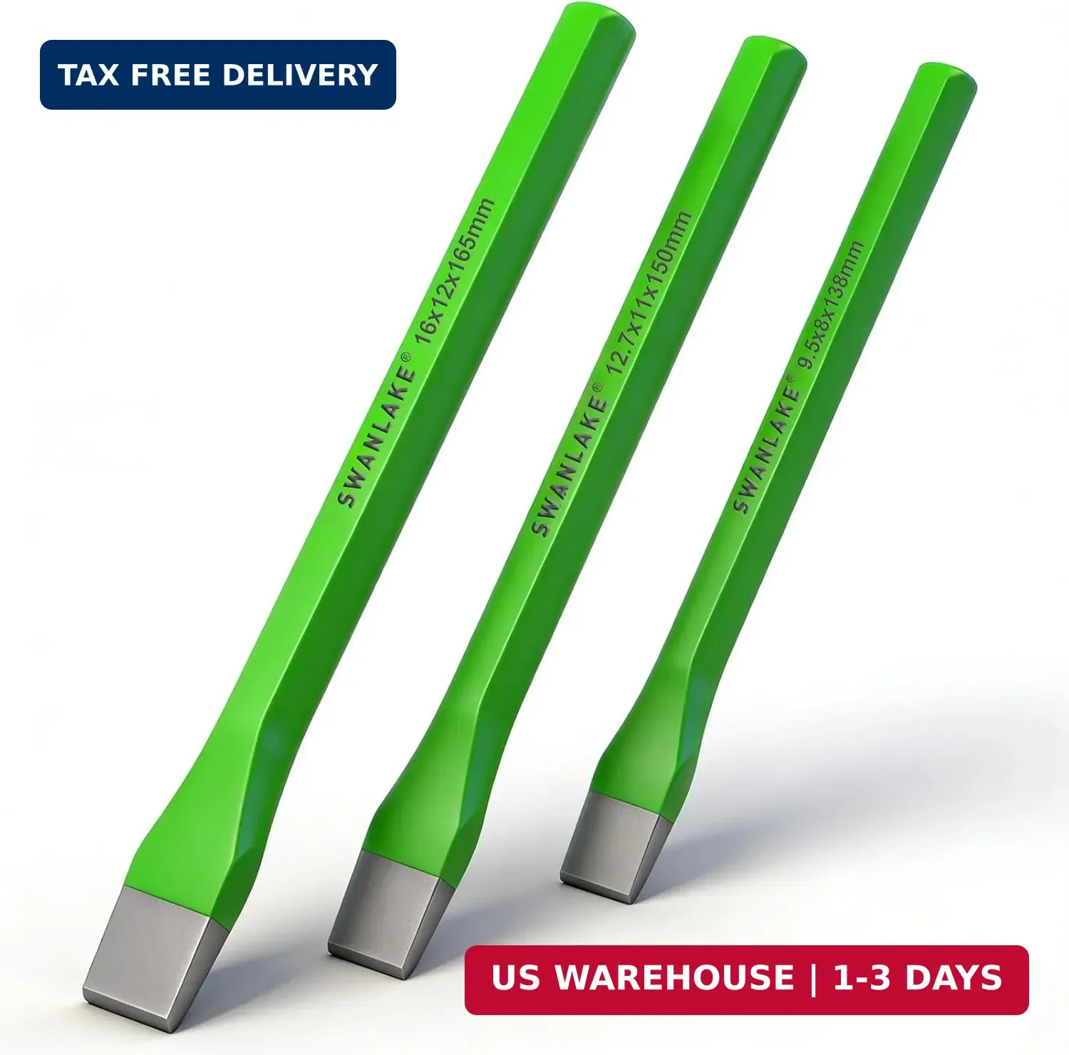 3-Piece Heavy Duty Cold Chisel Set, 3/8-Inch, 1/2-Inch, 5/8-Inch Premium Metal C