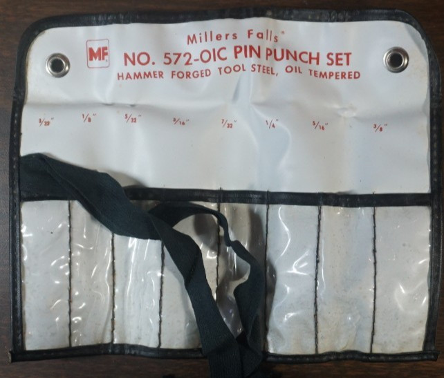 Super Vintage MILLERS FALLS No. 572-01C Set, 8 Piece PIN PUNCH Set & Bag, Boxed