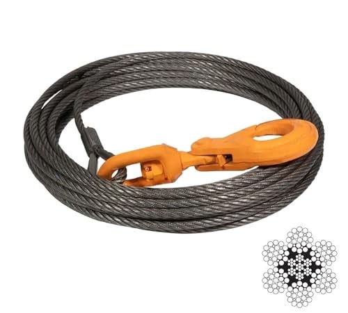 Wire Rope Steel Core Winch Cable 3/8″ x 100′ Self-Locking Swivel Hook Towing