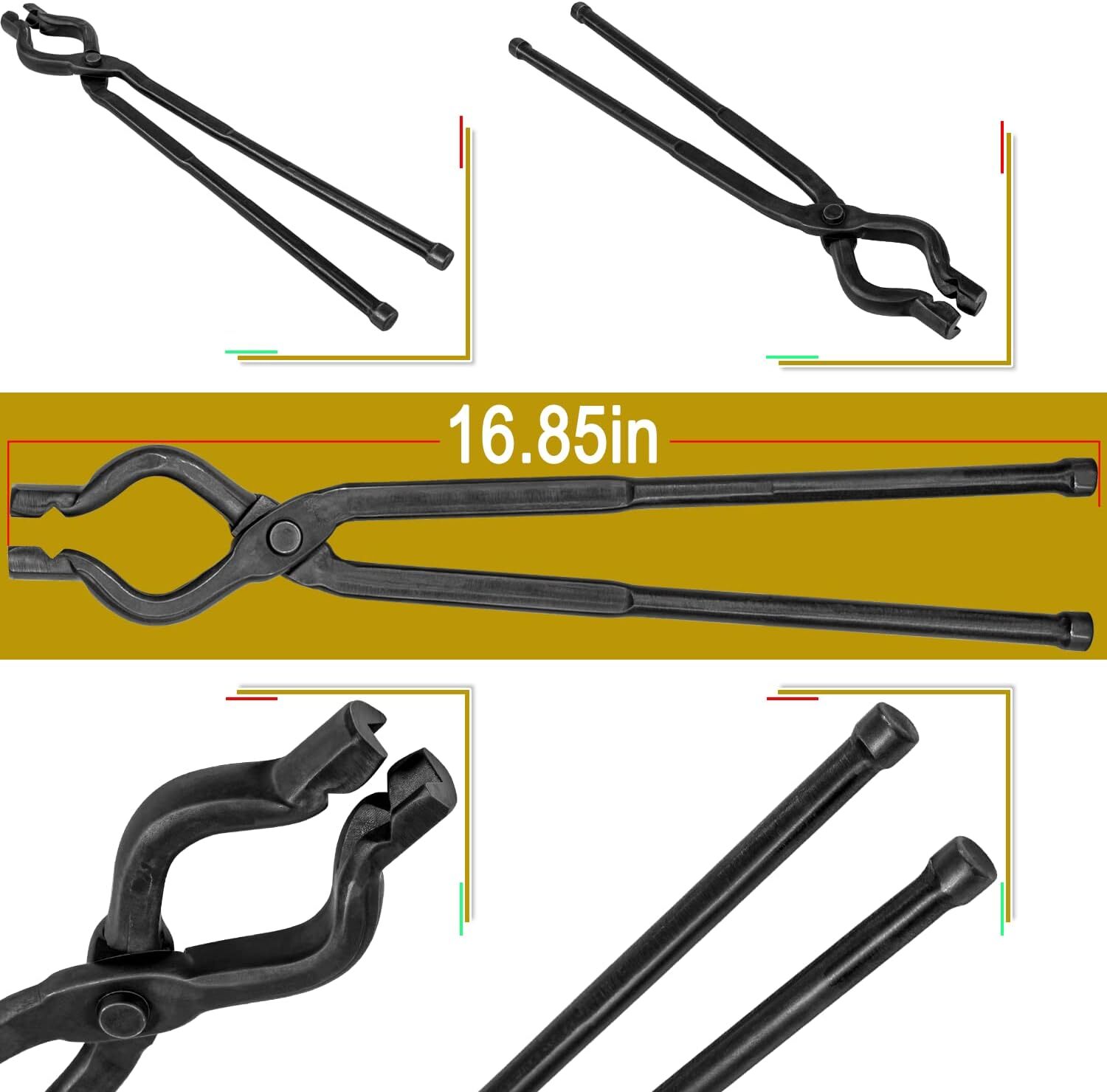 17” V-Bit Bolt Tongs 1.5KG 3.3LB Blacksmith Hammer Kit Tongs and Hammer Tool Set