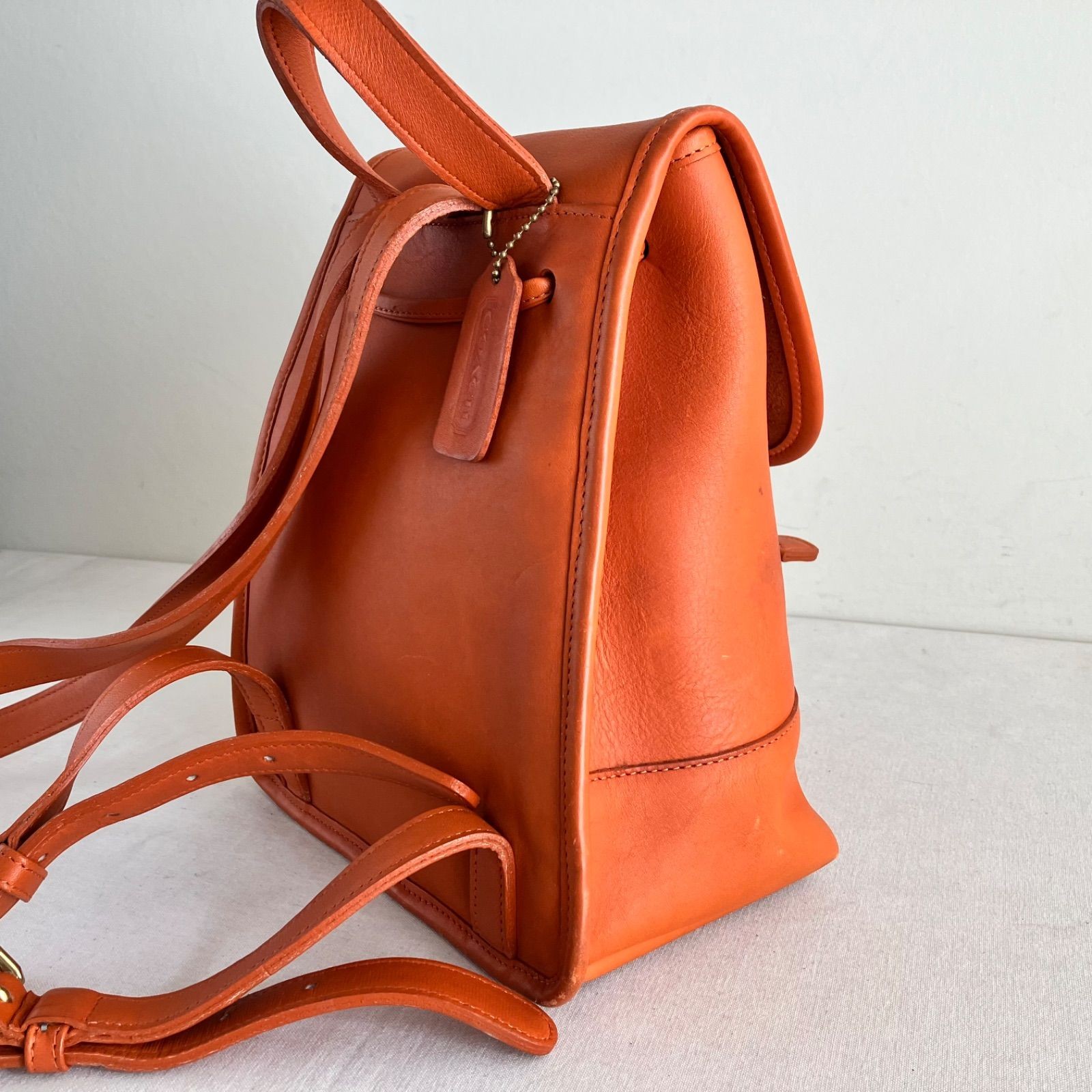 Vintage Coach Daypack Backpack Glove Tanned Leather Tangerine Orange Used