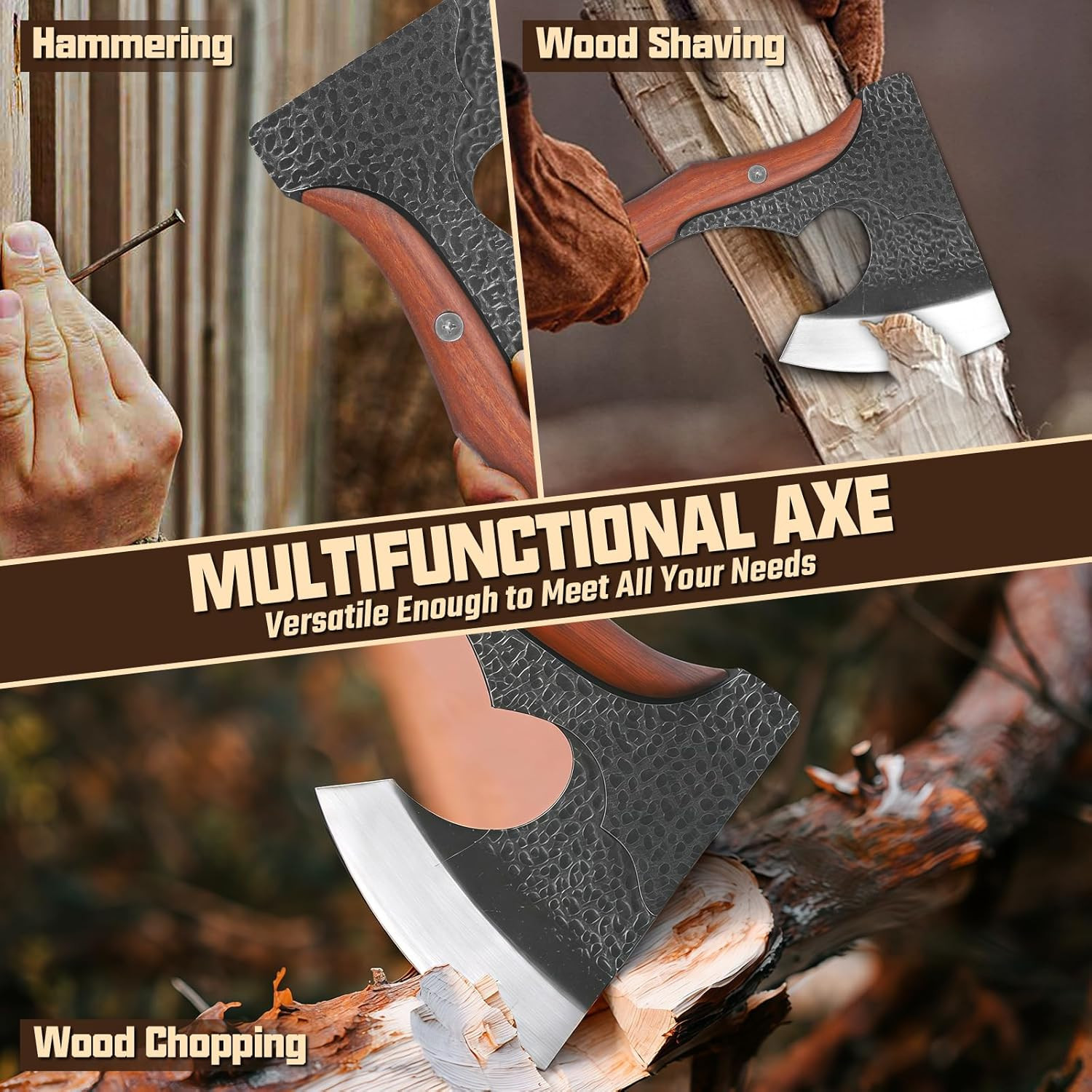 Camping Hatchet Axe with Sheath – 14″ Hand Forged Survival Hatchet for Wood Chop