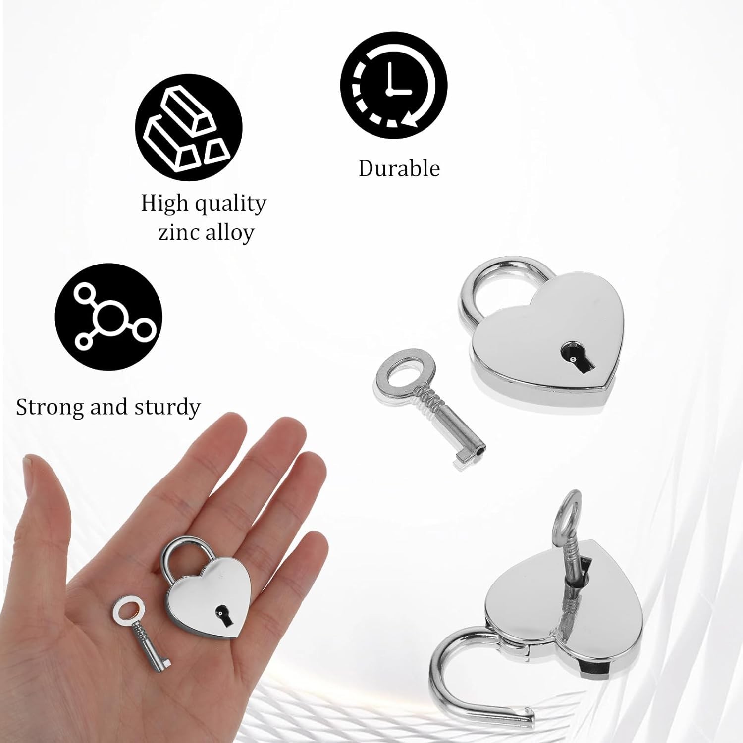 2 Pack Mini Heart Shaped Padlock With Key Silver Small Diary Jewelry Lock