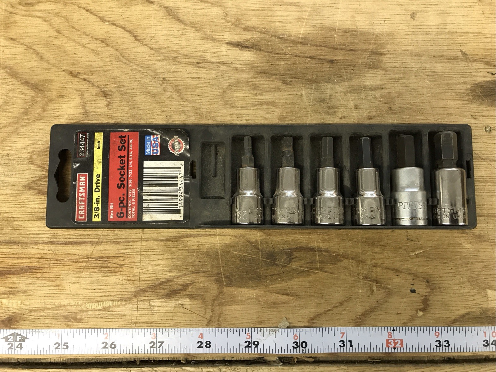 Vintage Craftsman USA 3/8 Drive 6 Piece SAE Hex Bit Socket Set #9-34447