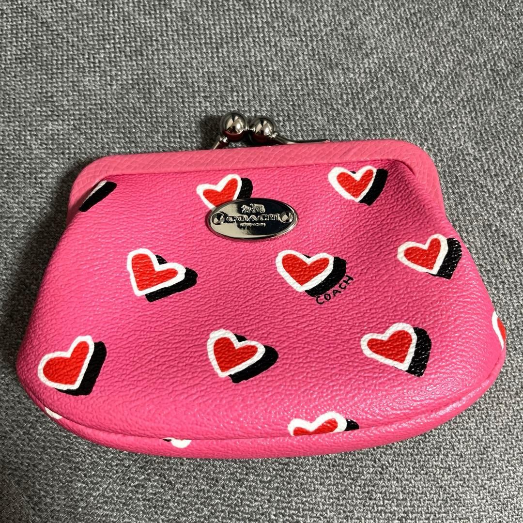 COACH Coin Case Heart Pattern Pink 9cm x 13cm x 2.5cm Used
