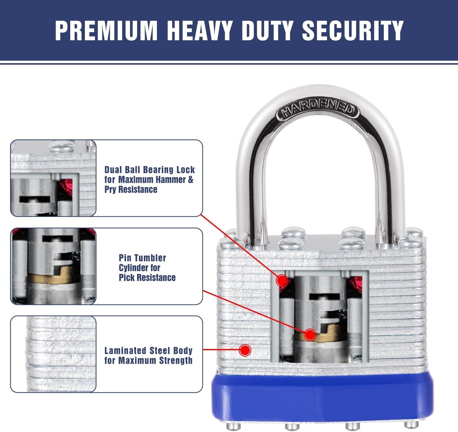 6Pcs Padlocks with Same Keys,Laminated Steel (1-9/16″,40Mm),Normal Shackle for S