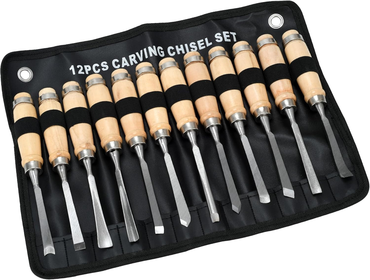 12 Pieces Wood Chisel Set,Home Wood Carving Tools with Steel Hammer End, Profess