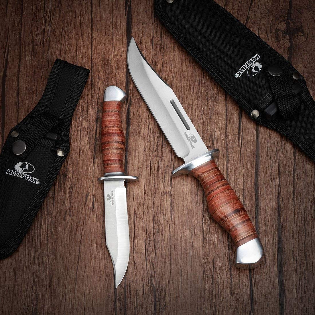 2-piece Bowie Knife, Fixed Blade Hunting Knife with Leather Handle, Sheath In…