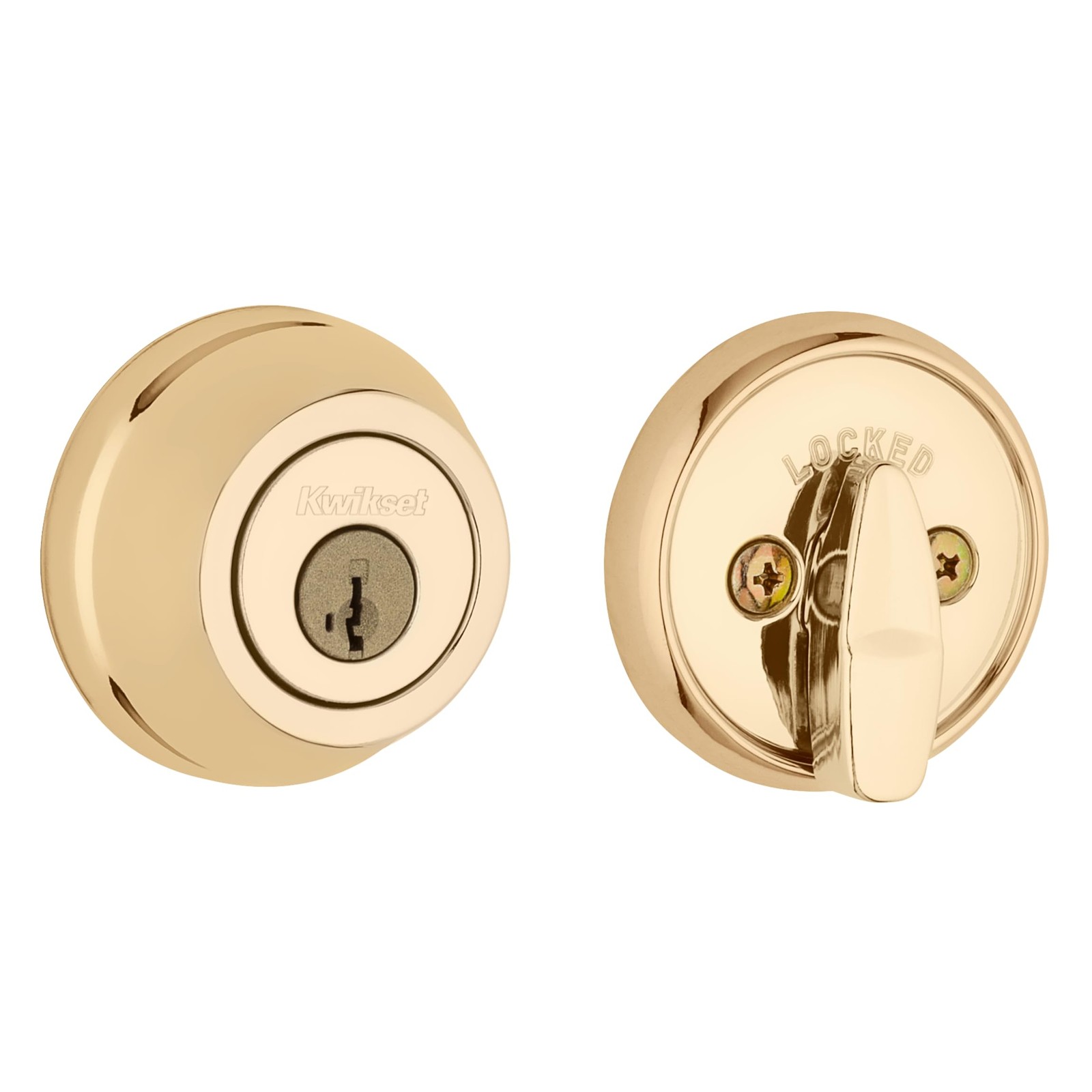 Kwikset 780 Deadbolt Lock, Polished Brass Round Exterior Keyed Front Entry Door,