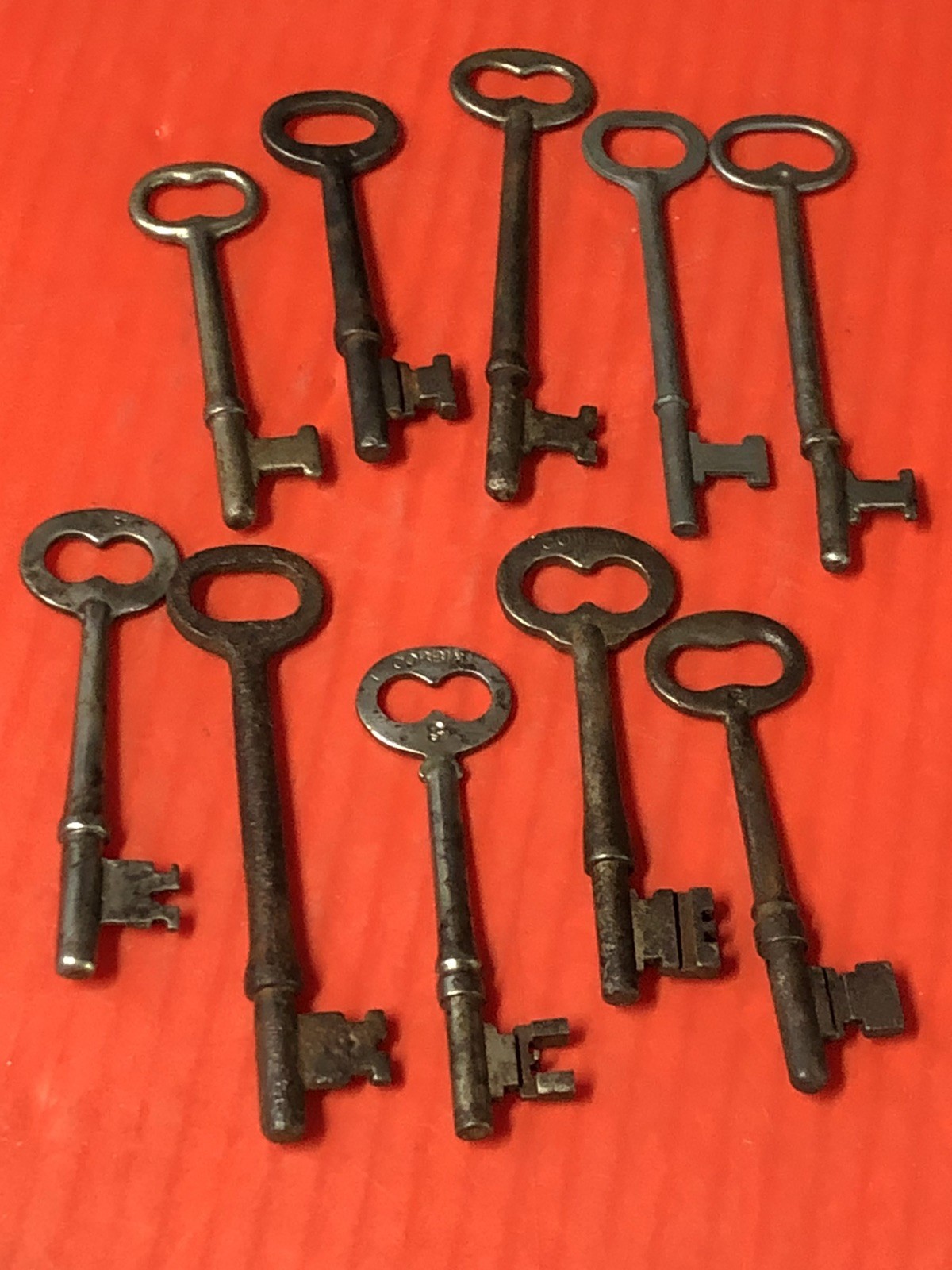 Vintage or Antique Skeleton Key Lot. 10 Keys. 2 Marked CORBIN