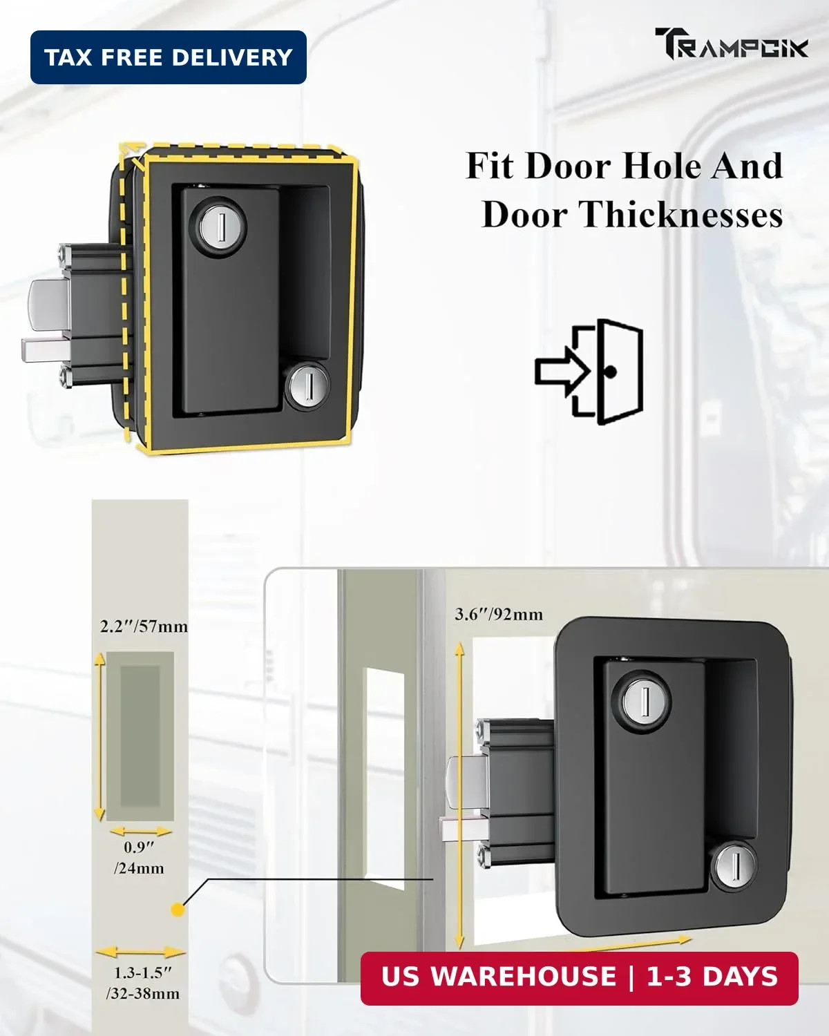 Engineering Plastic Camper Door Lock, RV Door Lock Replacement, Fit 3.65″ x 2.95