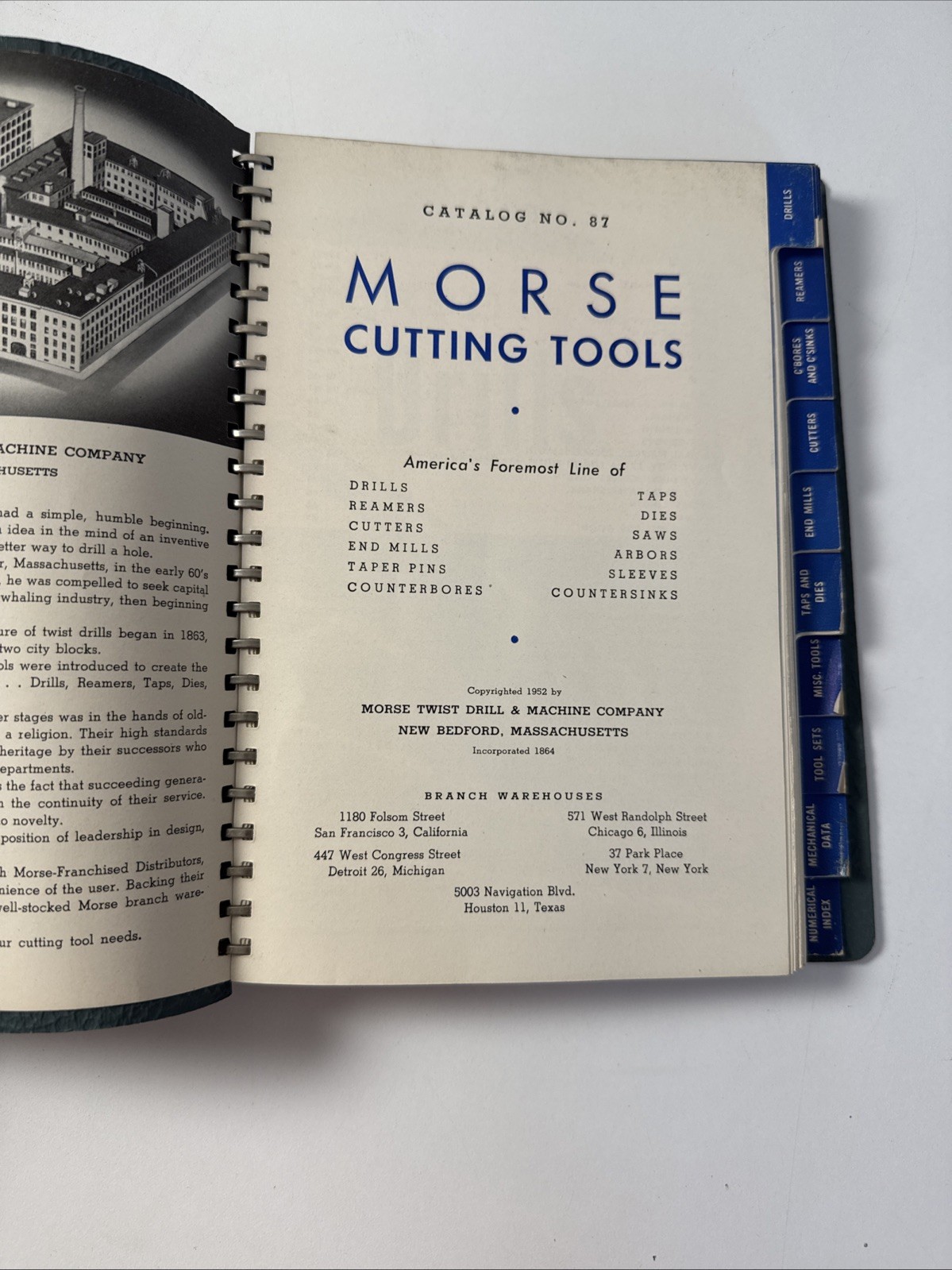 VTG 1952 Morse Twist Drill Machine Co Cutting Tools Spiral Bound Catalog 303 pg