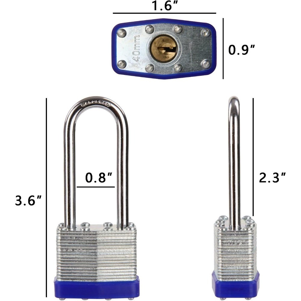 2PCS Heavy Duty Padlock Keyed Alike, 2-3/8″ Extra Long Shackle, 40MM 1-9/16″