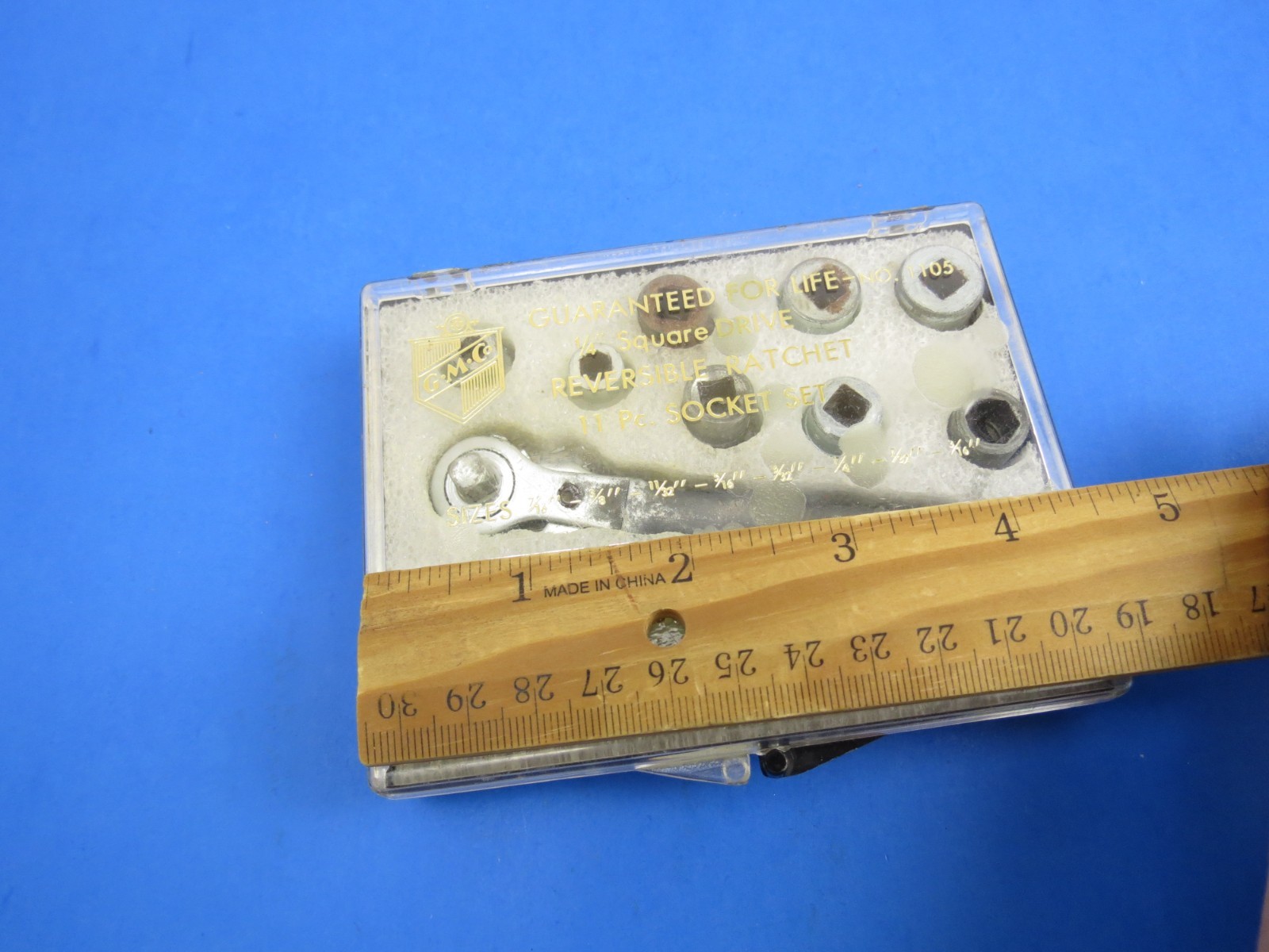 VINTAGE ORIGINAL GM CO. #1105 1/4″ REVERSIBLE RATCHET 11 Pc. SOCKET SET