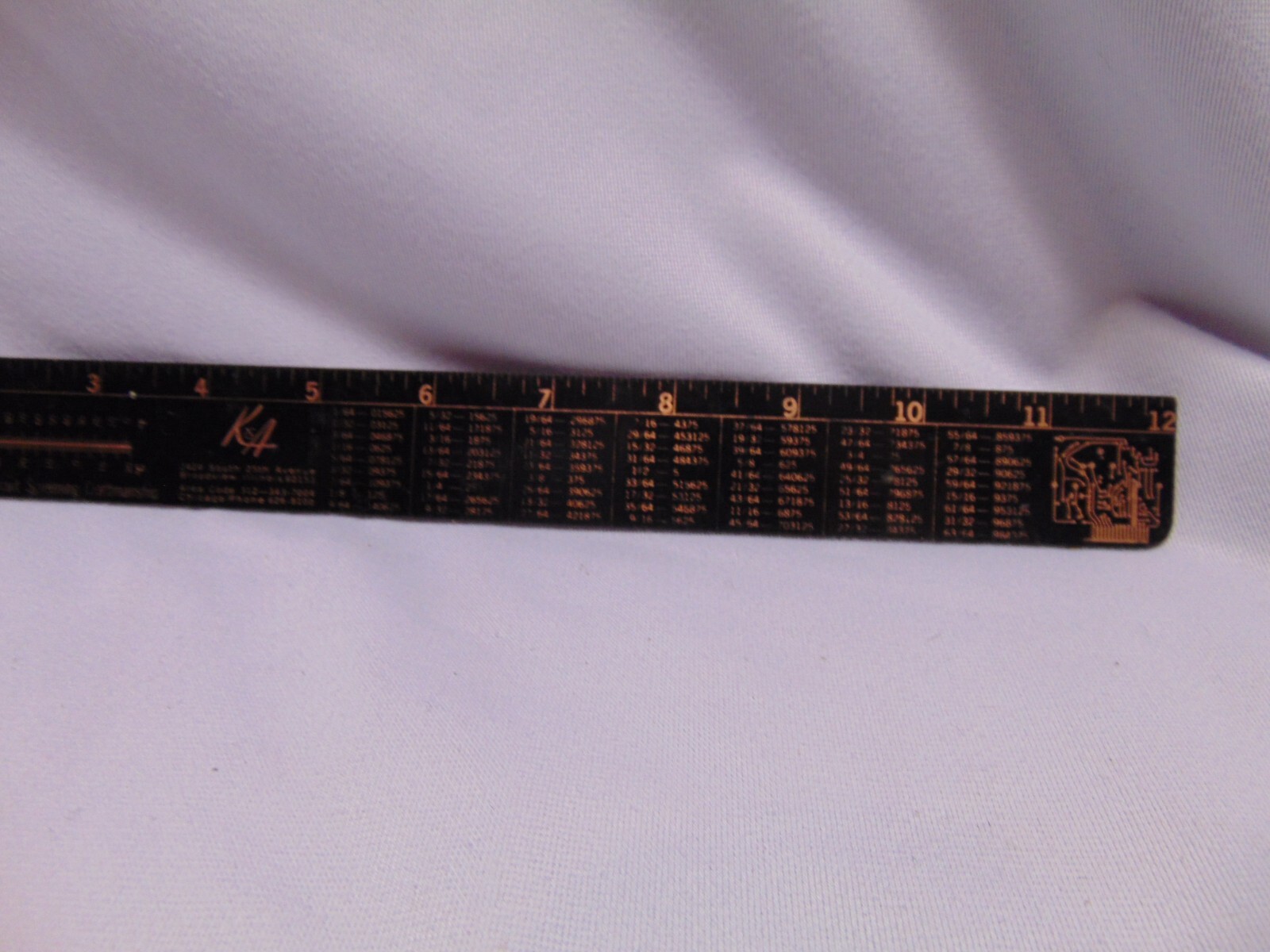 K & A Circuit Screening craftman 12″ ruler black w/ copper engraving Chicago