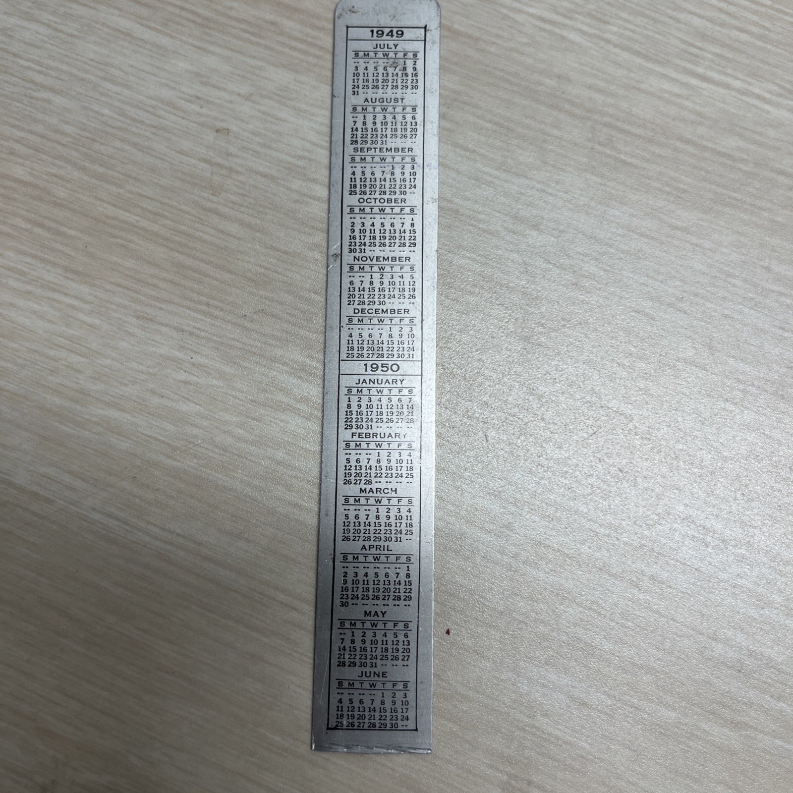 Vtg 6” Stainless Rule, MM and Inches. K & M Rad & Auto. 1949/50 Calendar. B-1