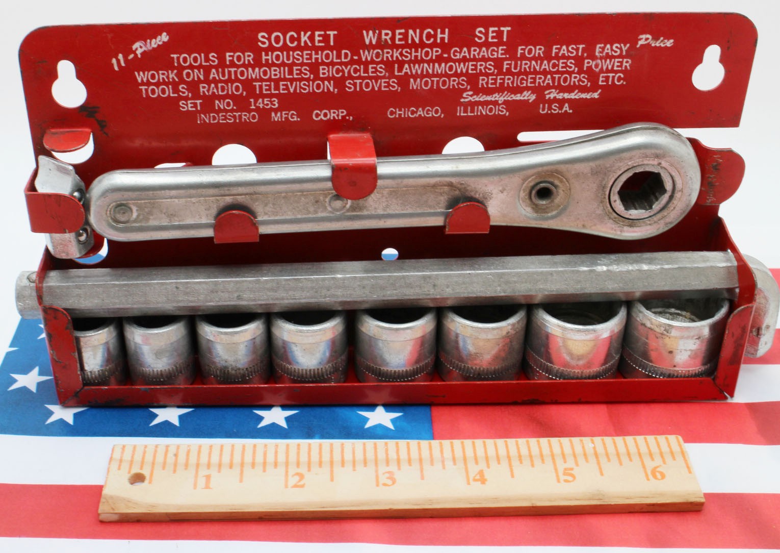 1950s Indestro Tools Hex Drive Socket Set No 1453 USA Complete SAE 7/16 to 15/16