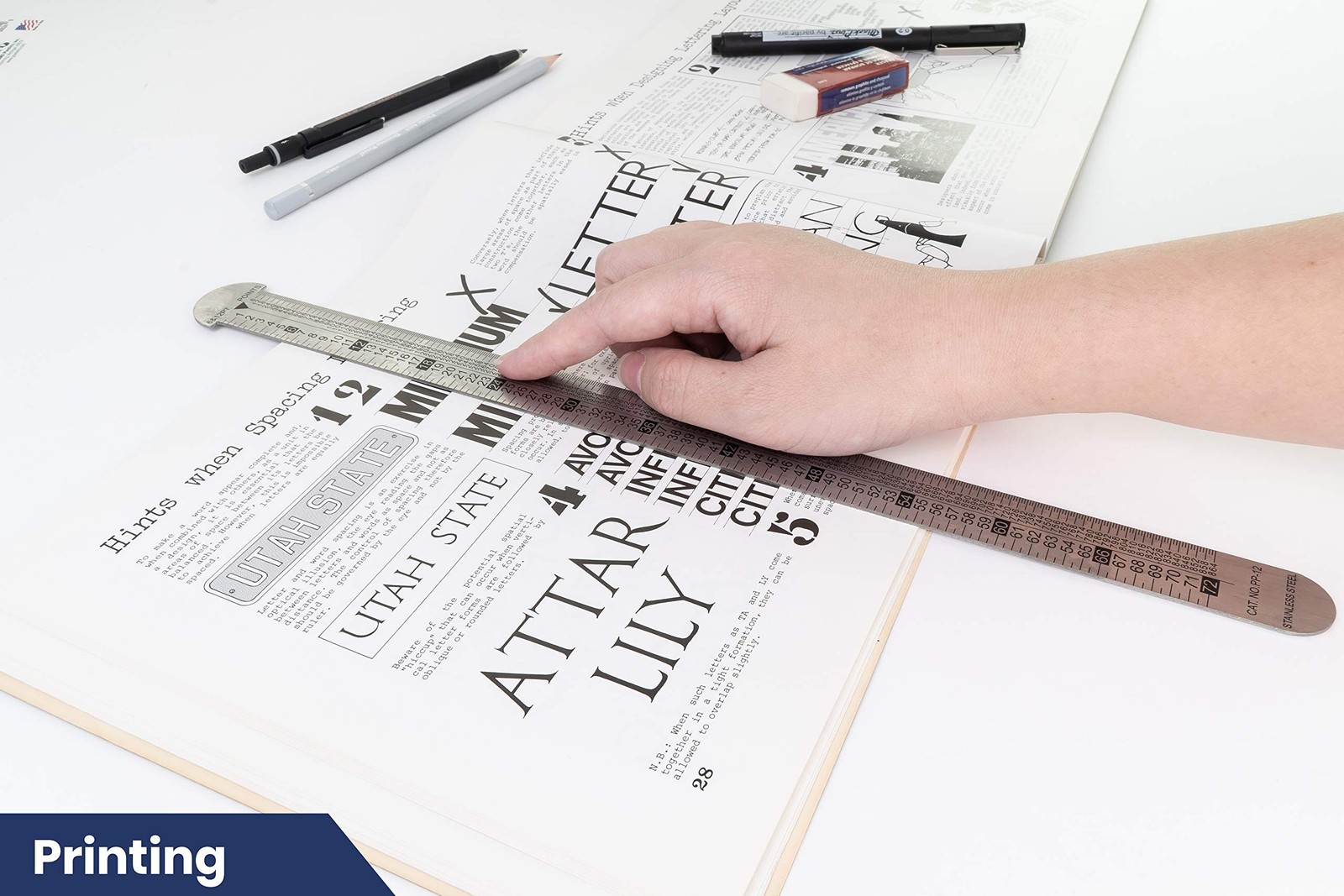 Pacific Arc 12 inch Pica Pole Metal Ruler, with Pica, Points, Inches, and Aga…