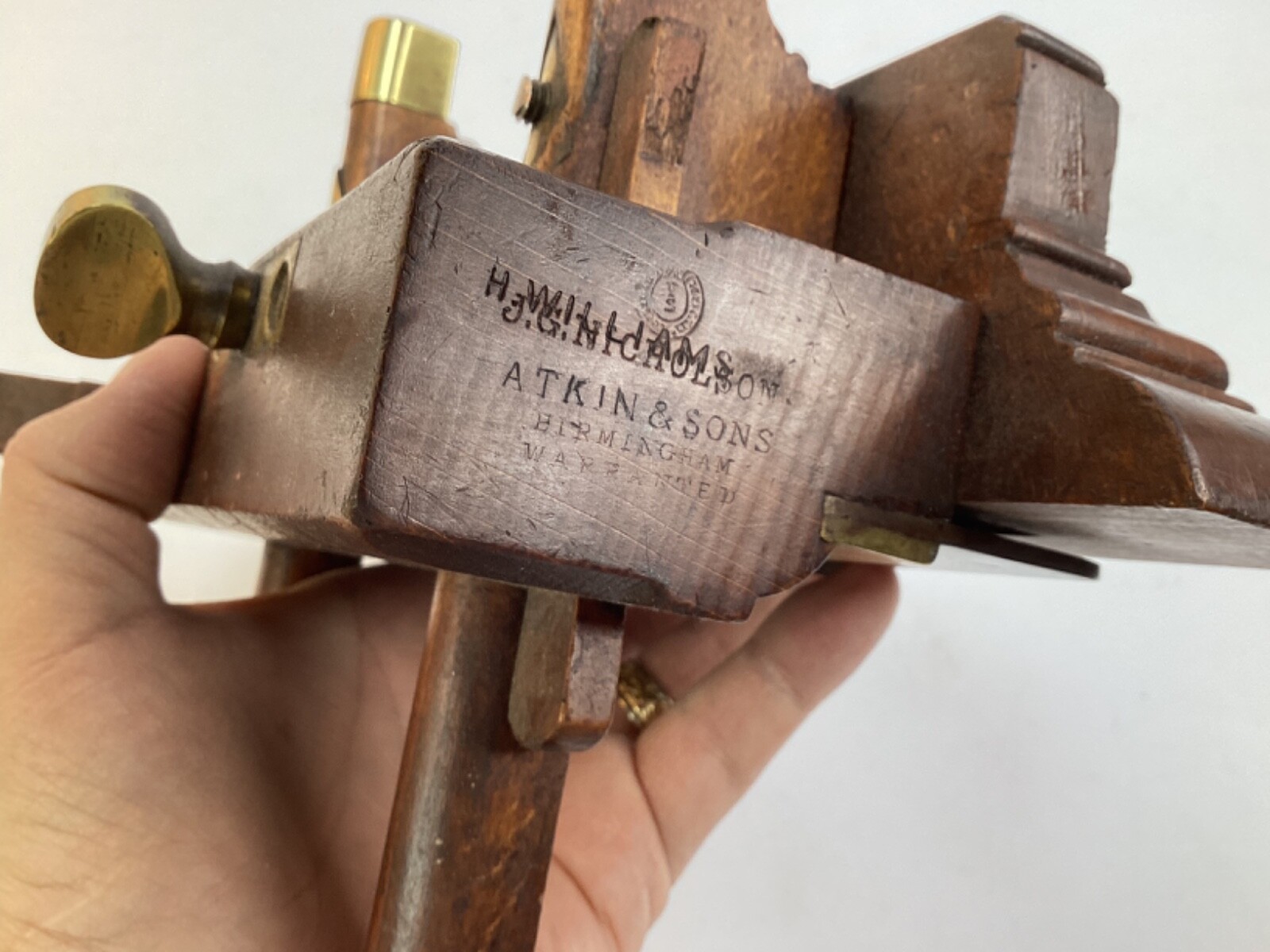 1847 ATKIN & SONS Birmingham England brass & Wood woodworking tool (K4)