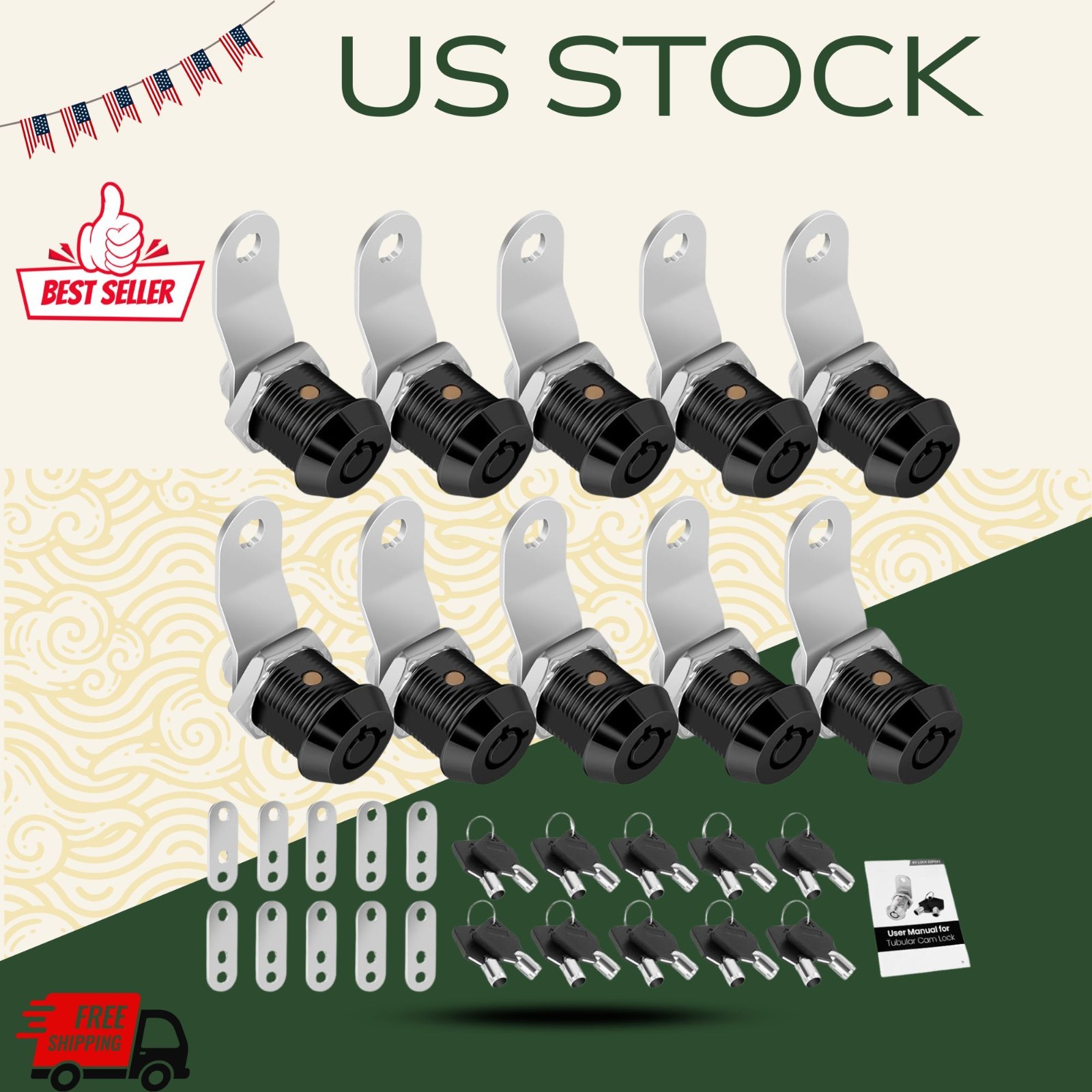 10 Pack Toolbox Cam Locks 5/8″ Keyed Alike with Keys for RV & Cabinets