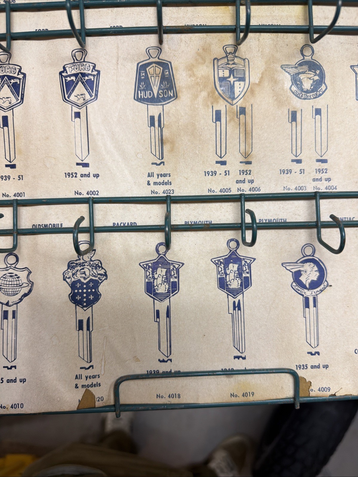 Authentic Metal Key Display Sign Store Rack Hangers Vintage Chevy Ford Pontiac