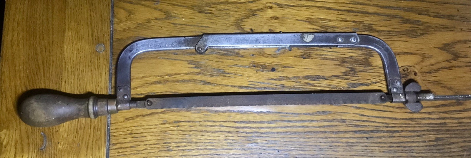 Vintage Hack Saw UNION HARDWARE Adjustable Length Antique USA Wood Handle Tool