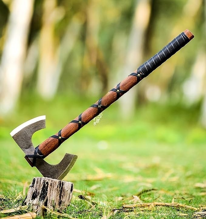 Viking Double Headed Scorpion Axe Celtic Battle Axe with Wooden Handle & Sheath