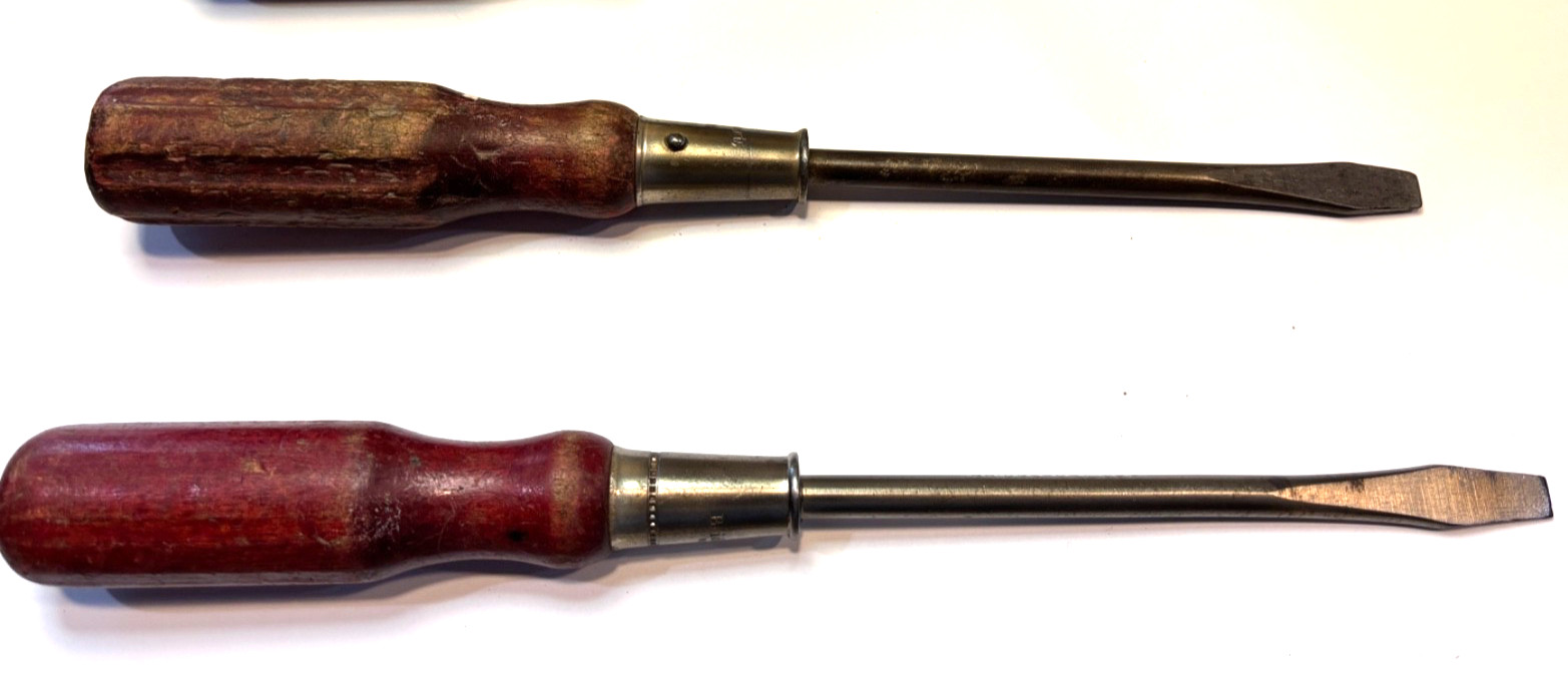 Vintage Lot of 4 Wood Handle BRIDGEPORT Flat Head Screwdrivers (1 Bell System)