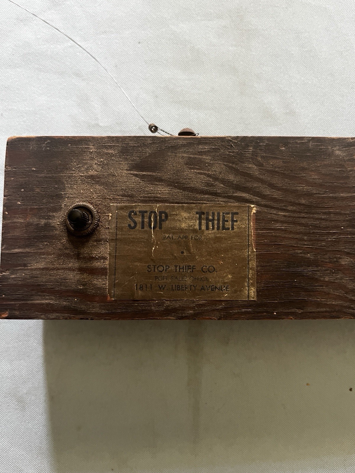 Antique Stop Thief Co Trip Wire Burglar Alarm Wood Box Pittsburgh PA