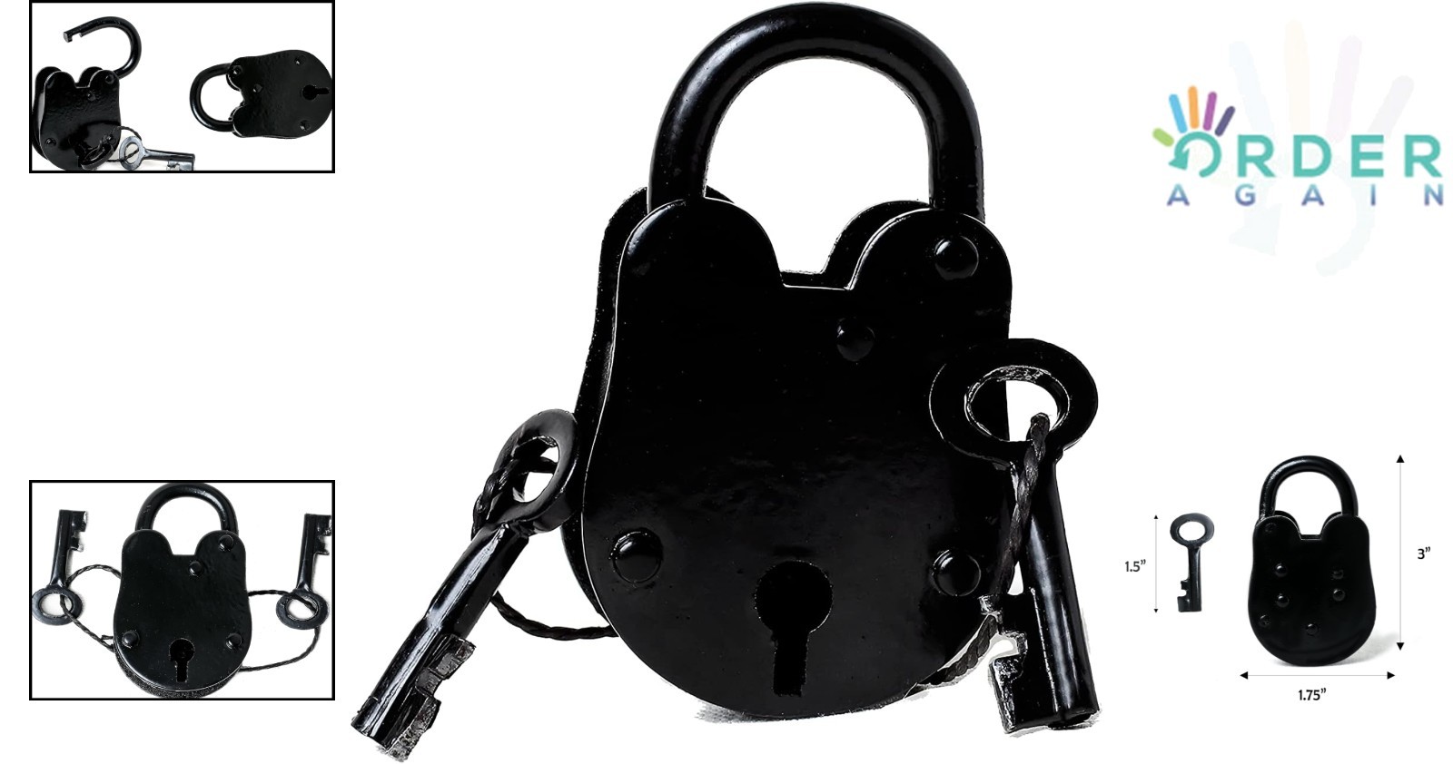 Vintage Style Padlock Metal 3 Inches with 2 Keys Indoor Outdoor Decor