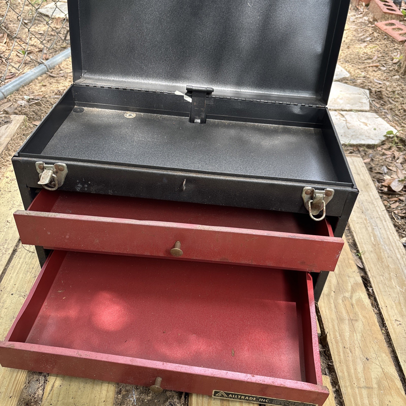 Vintage Alltrade Drawer Metal Toolbox Red & Gray 17”X 9 1/2″ X 10 5/8″