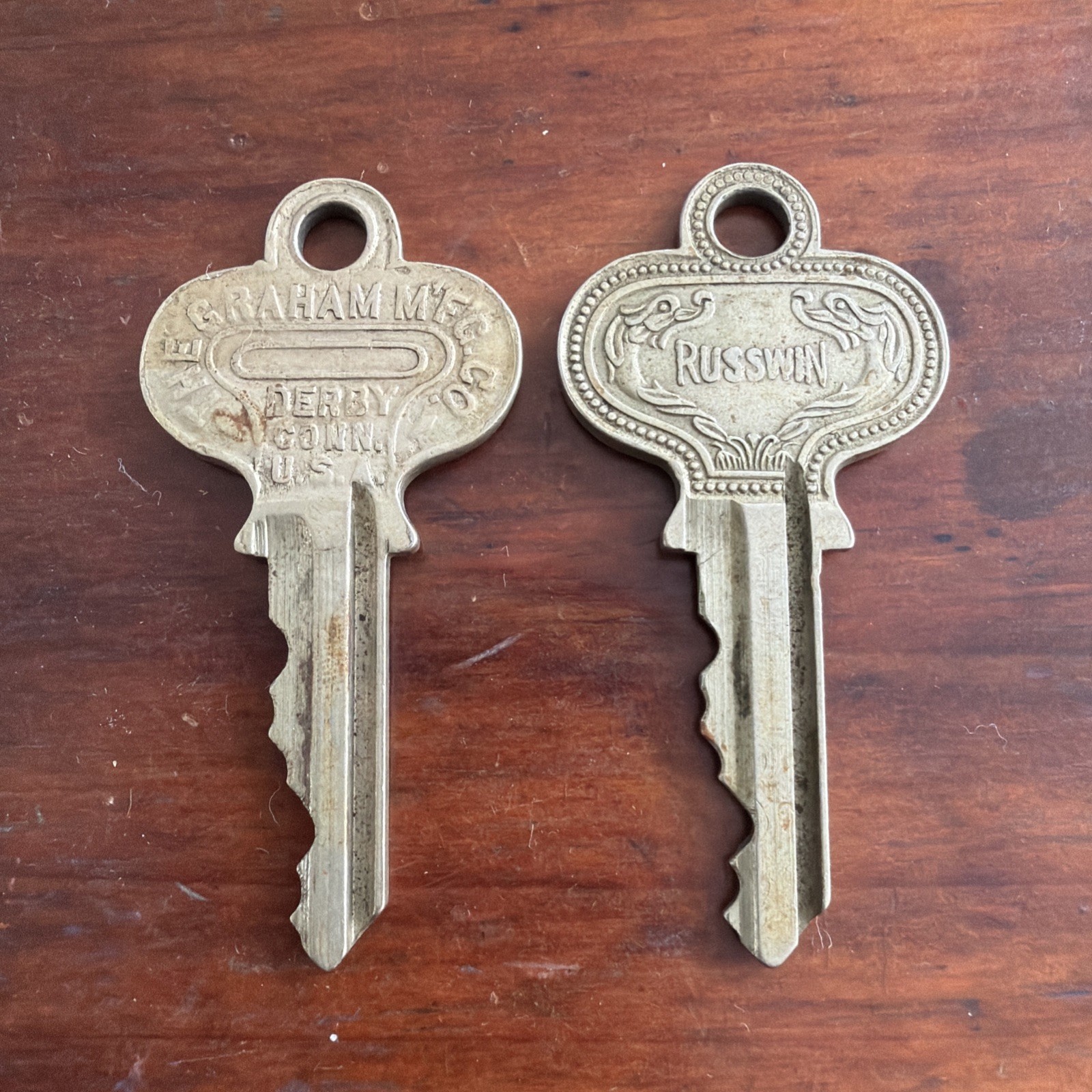 2 CLAY ROCK CAMP KEYS Graham MFG Co & Russwin Vintage