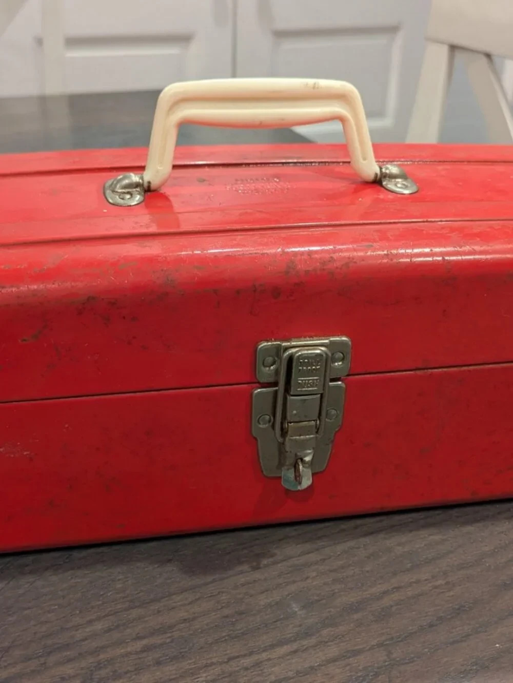Vintage Red Metal Tool Box- Union Steel Chest Company Corp. Leroy N.Y.