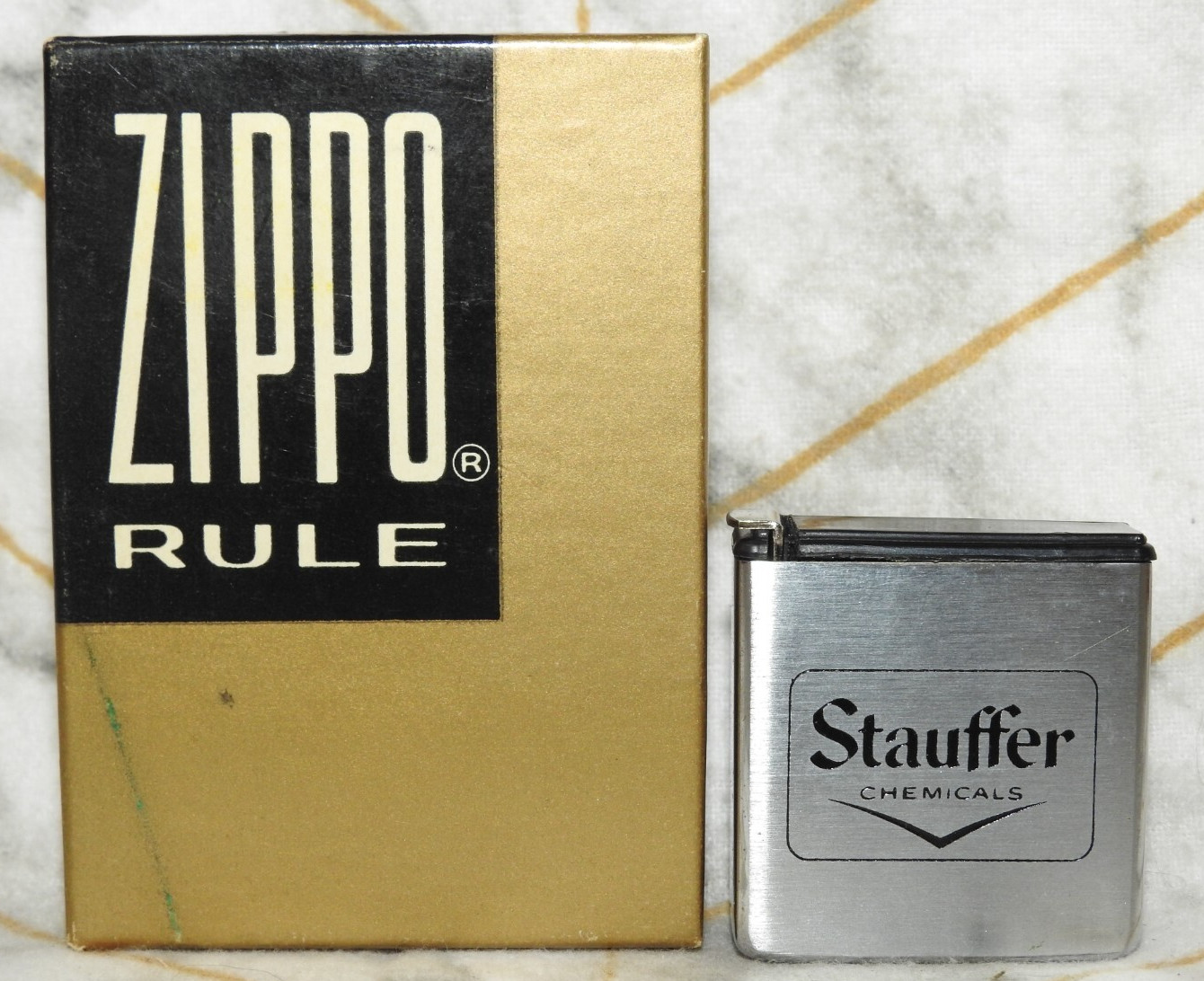 VINTAGE NEW OLD STOCK Zippo Rule Measuring Tape Stauffer Chemicals ADVERTISING