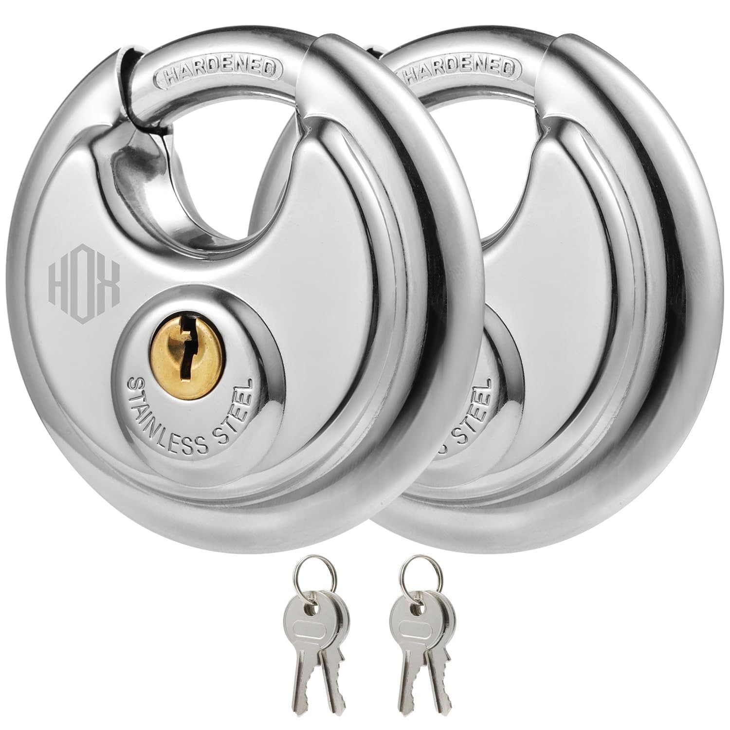 Stainless Steel Disc Padlock Keyed Alike 2 Pack Heavy Duty Waterproof Outdoor Lo