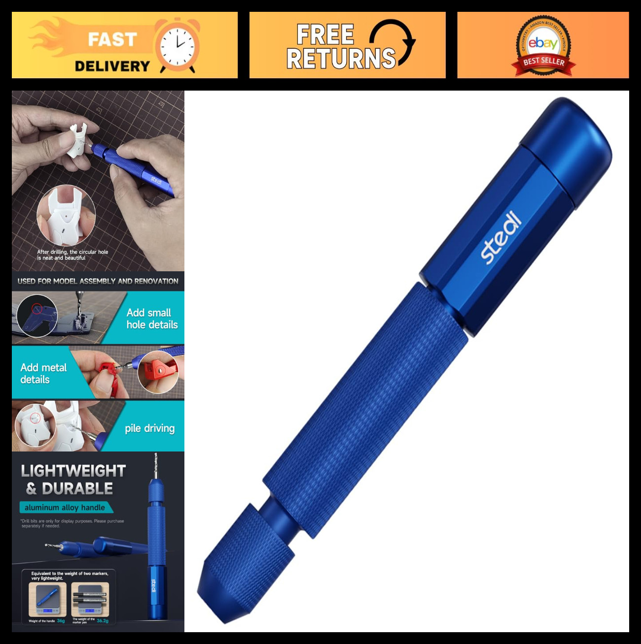 Ultra-Precision Manual Pin Vise Hand Drill for Hobby Models & Miniatures, Blue
