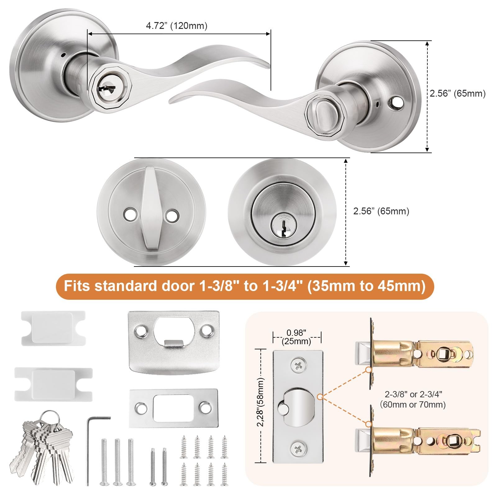 Probrico 4 Set of Satin Nickel Exterior Entry Lever 4 Pack, Brushed