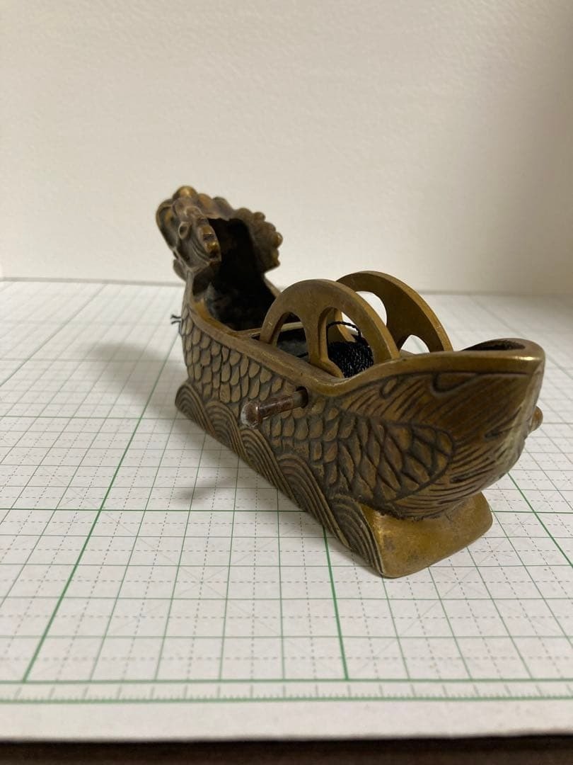 Japanese Sumitsubo Traditional Carpenter Tool Copper Ink Pot W15cm Lucky charm