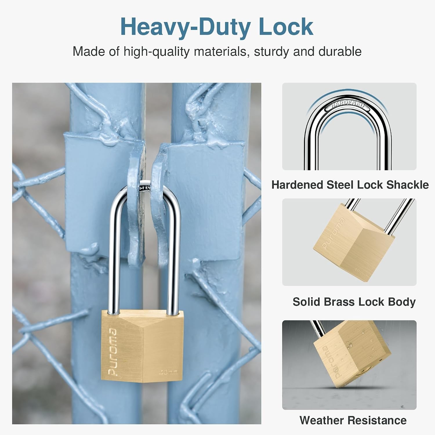 1 Pack Keyed Padlock Waterproof Solid Brass Lock, 2.6 Inch Padlock with Keys for