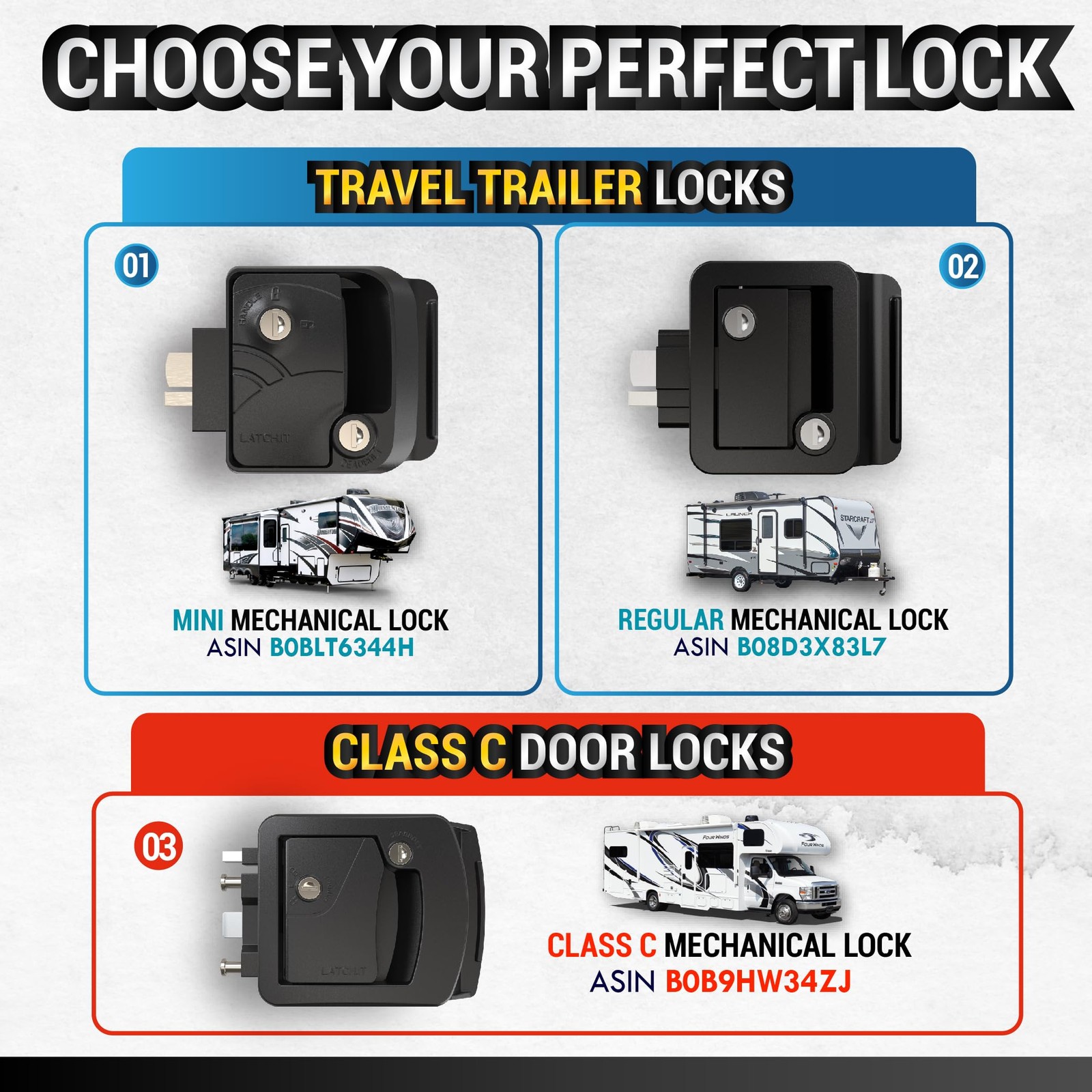 LATCH.IT Black RV Door Lock Replacement | All Metal RV Door Handle Fits 2.75″…