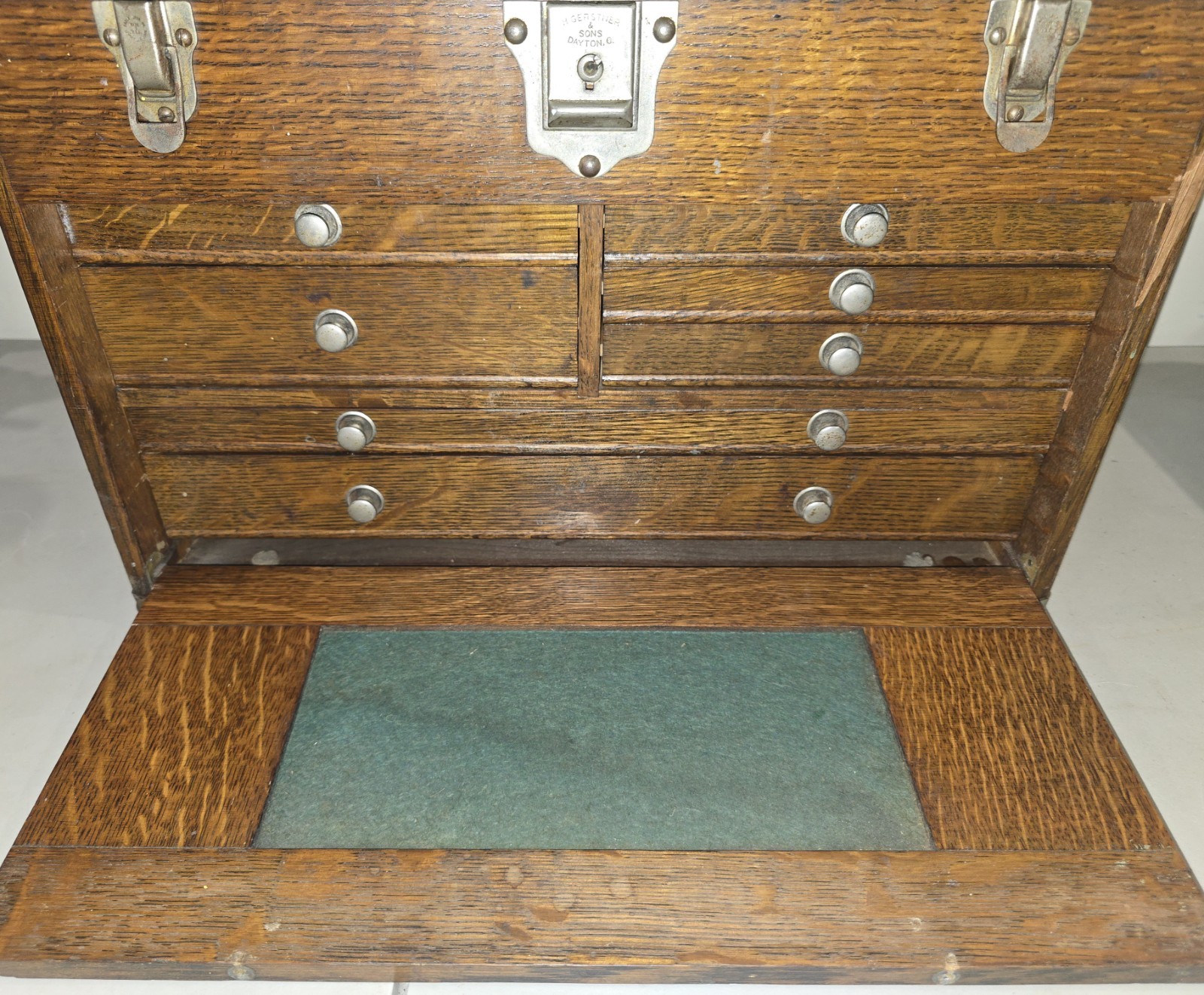 Vintage Gerstner & Son Oak Wood Machinist Chest: 7-Drawer Toolbox Model 041 Rare