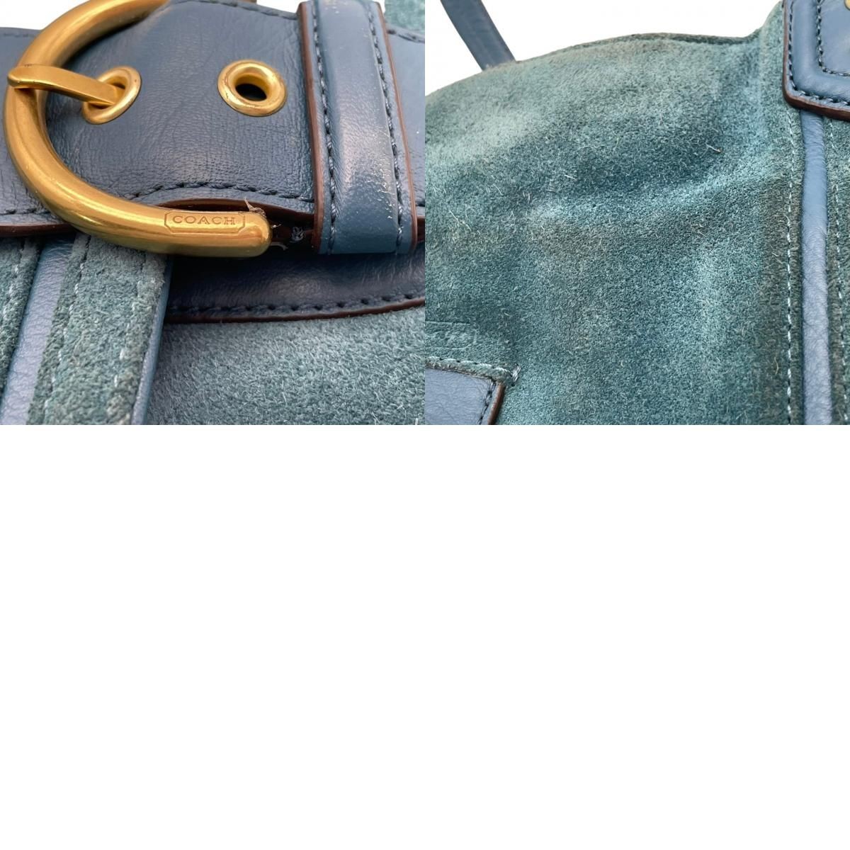 COACH Tote Bag F24688 Campbell Suede Belle A4 Storage Teal Blue Used