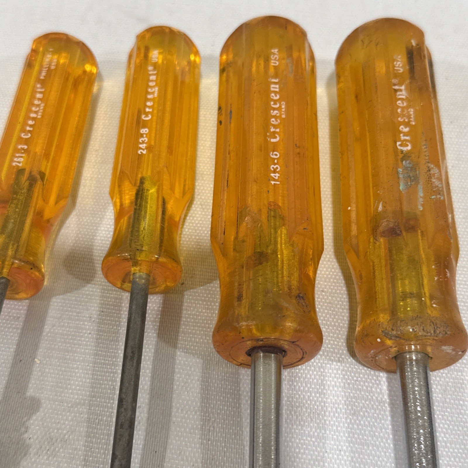 Vintage Crescent USA Screwdriver Lot Amber Handles Cushion Grip 5 Pcs