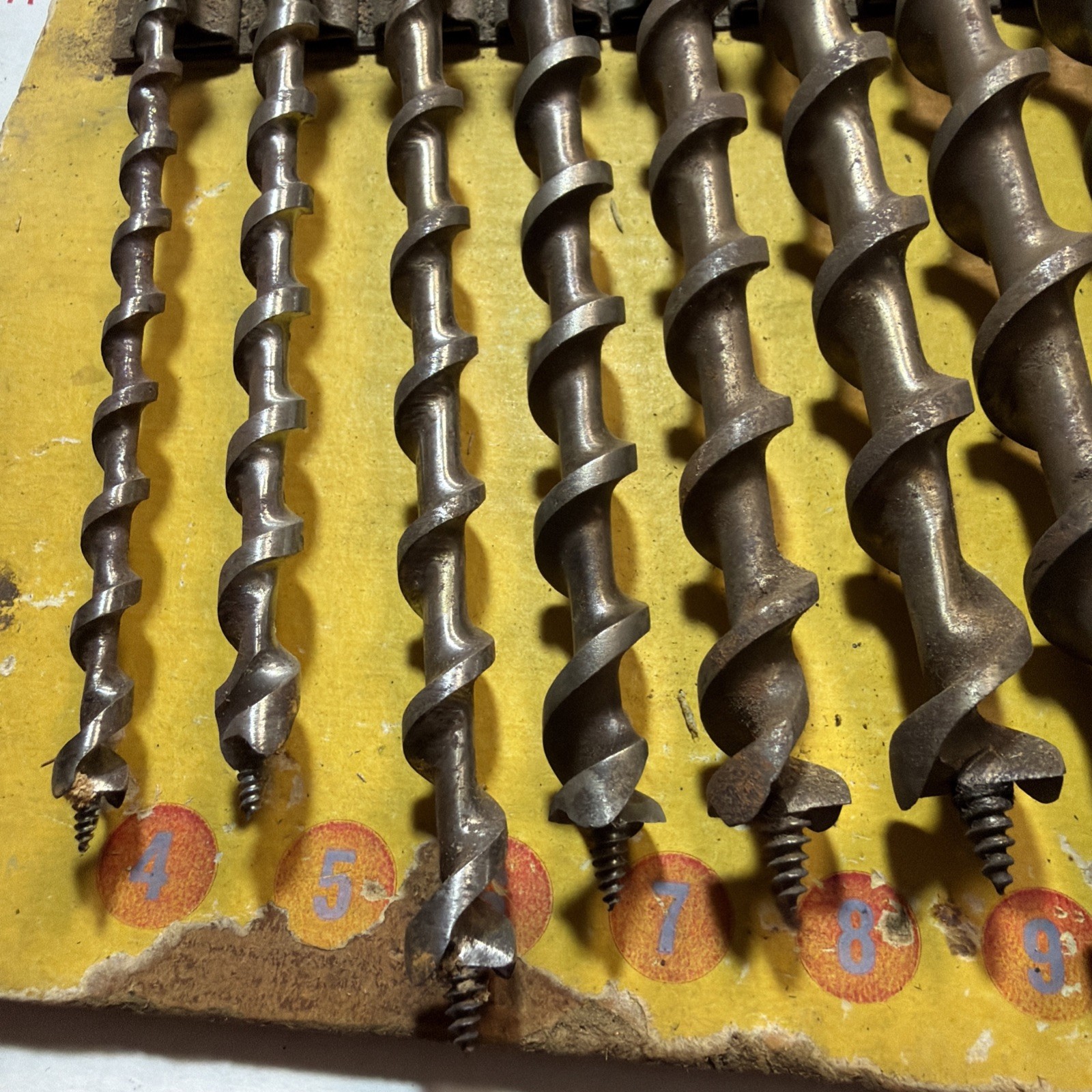 Vintage Irwin The Original Solid Center Auger Drill Bit Metal Display + 13 Bits