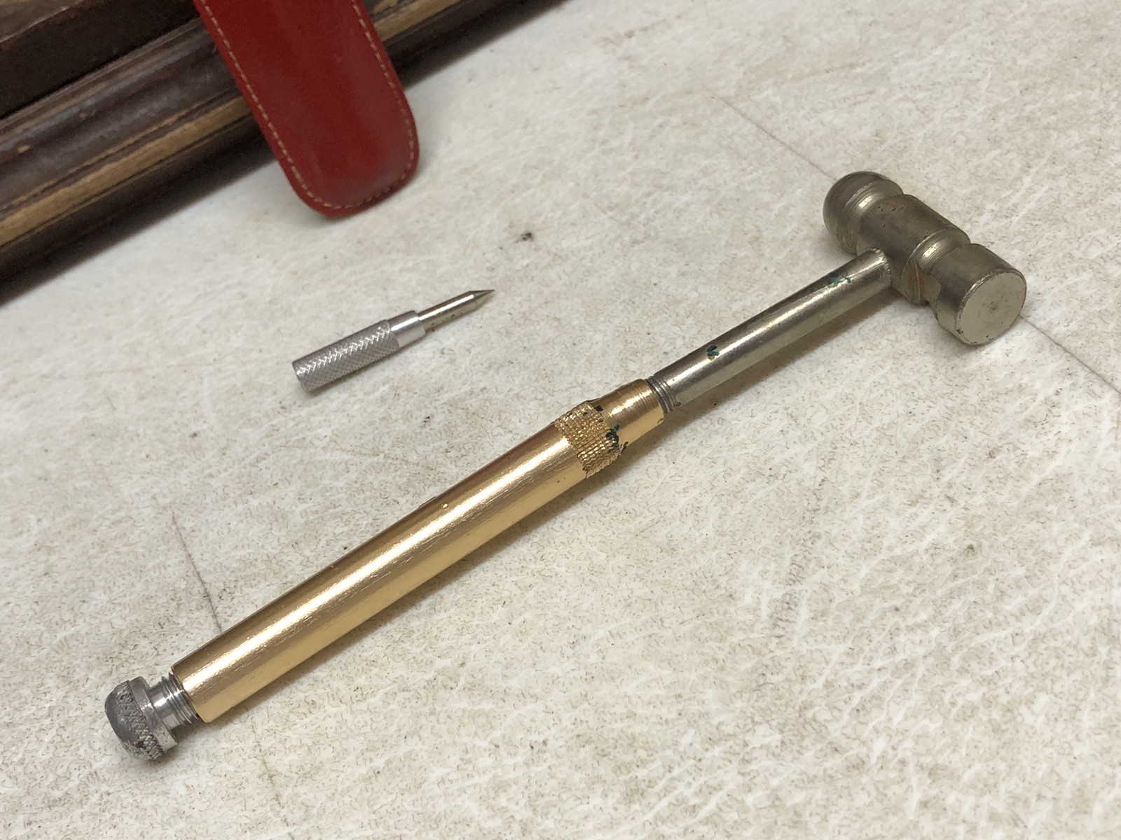 Vintage Mini Ball Point Hammer Multi Tool w/ Red Sheath