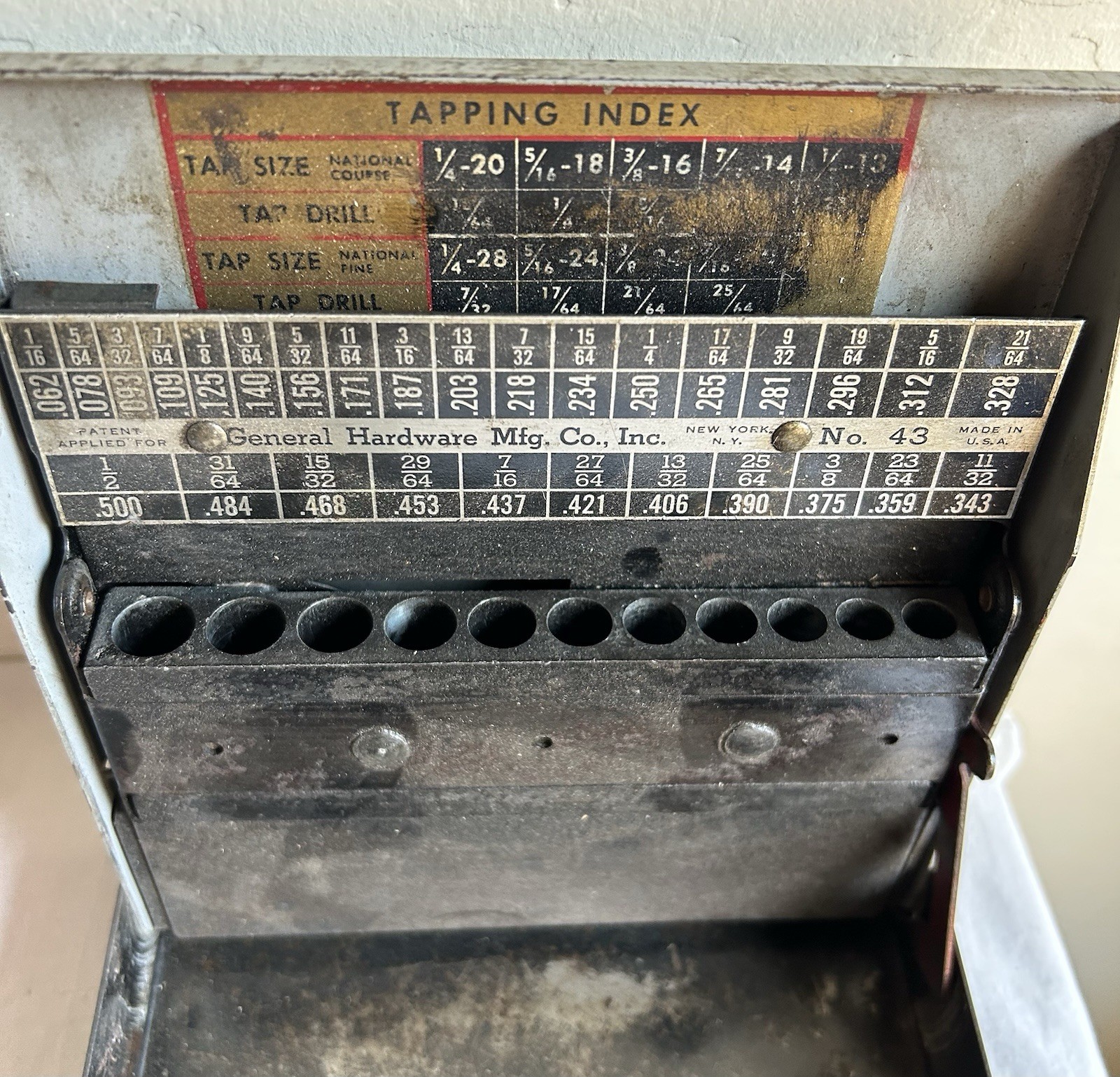Vtg General Hardware Tapping Index Drill Steel Cast Iron Case Pat Applied For