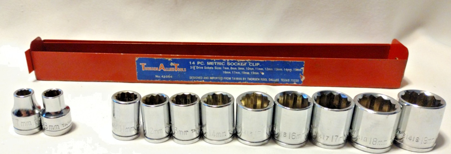 Vtg Thorsen USA Metric 12 Point 3/8” Drive 12 Pcs Socket Set Missing 9 & 10mm B2