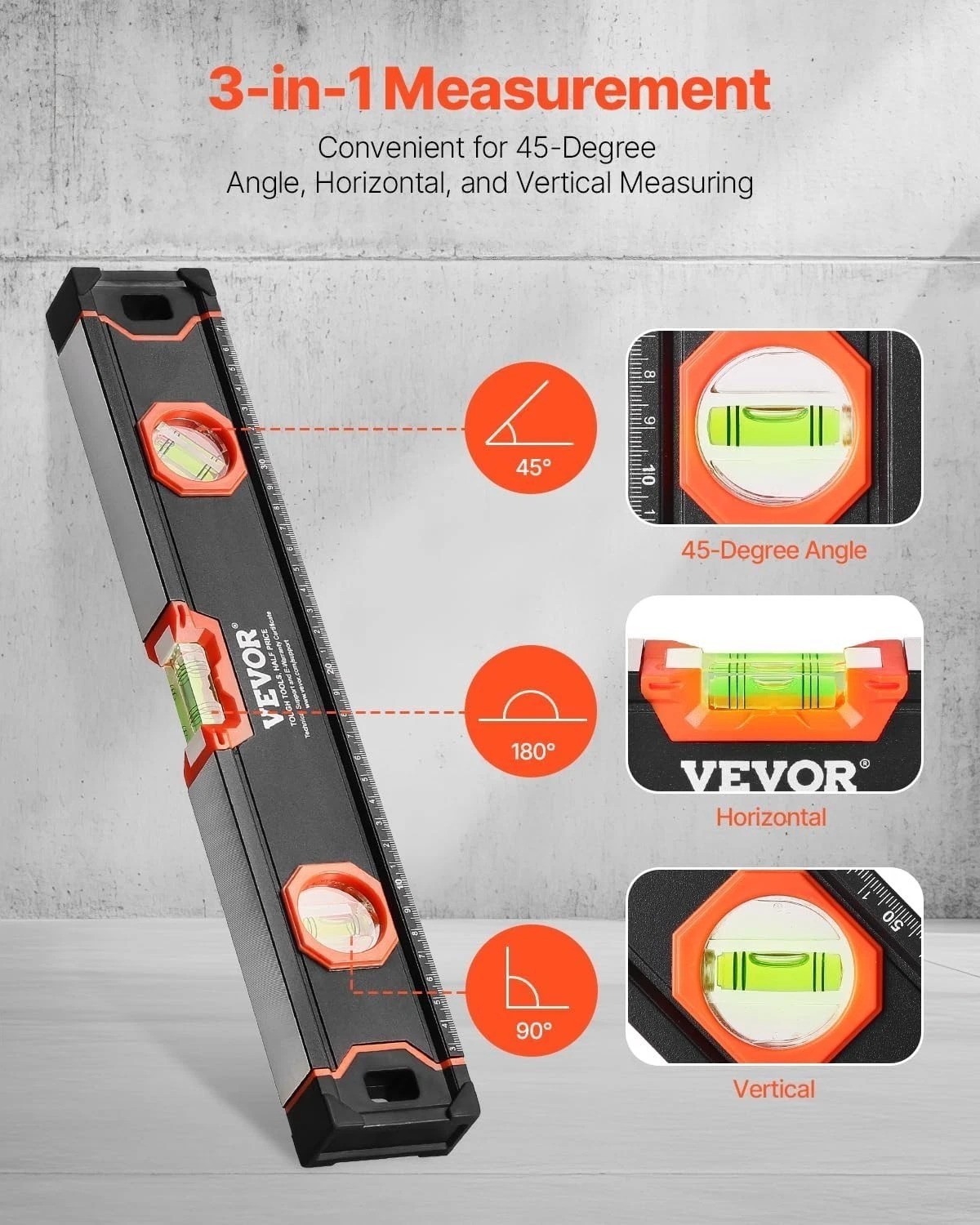 6-Piece Torpedo Level Set with Magnetic 10-inch, Durable Aluminum Construction