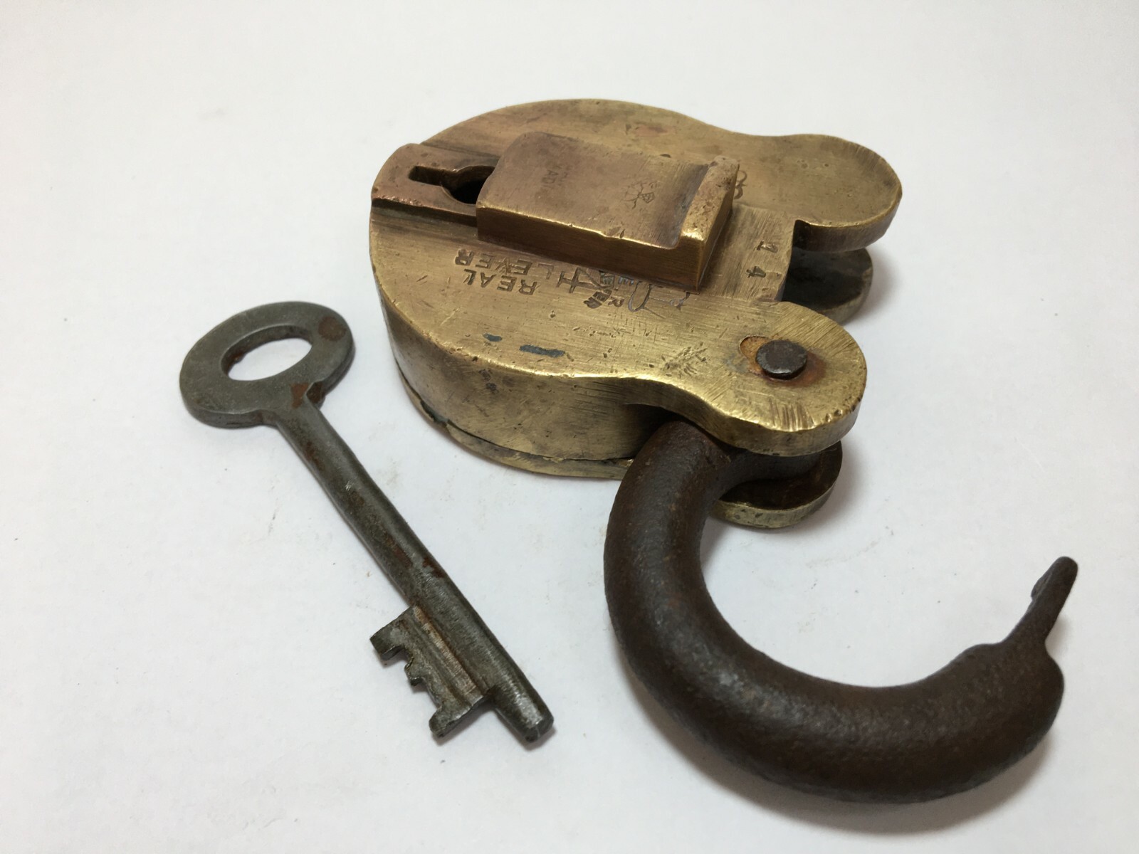 Lock Vintage Brass Padlock With Key Rich Patina Small Real 4 levers Heavy Lock