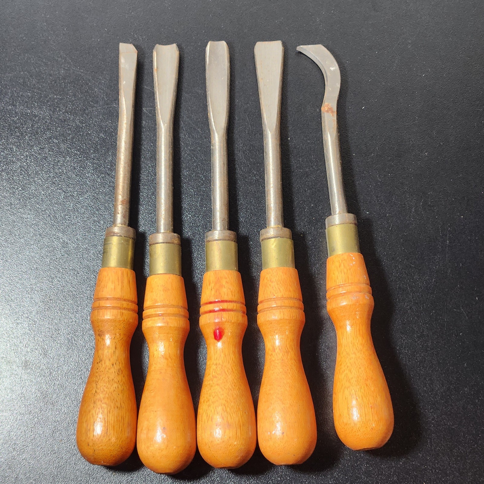 Set of 5 Wood Carving Gouges Wooden Handles 8 inch